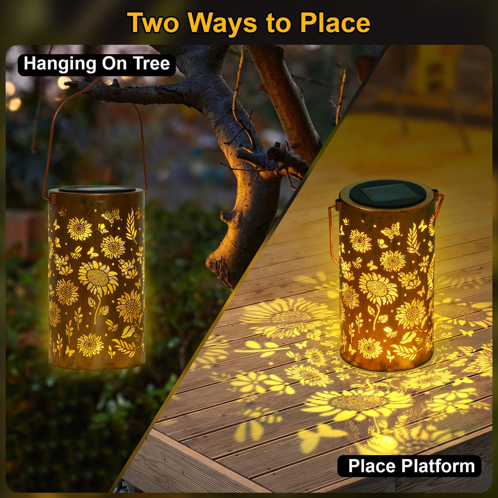 Ninonly Solar Sunflower Lanterns Outdoor, Solar Hanging Lights Waterproof Garden Decor, Solar Powered Light for Yard Patio Pathway Landscape, Gifts for Mom, Grandma, Women, Mother's Day Christmas