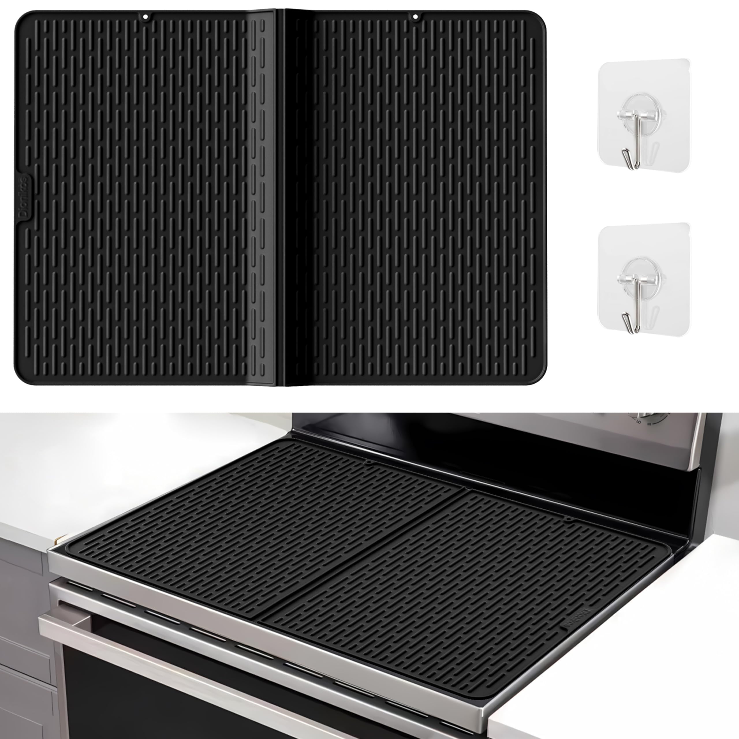 Thick Foldable Silicone Stove Top Cover – 50 × 71 cm (20 × 28 in) Stove Top Covers for Electric Stove, Induction Cooktop Protector, Glass Top Stove Cover, RV Stove Top Cover & Dish Drying Mat (Black)