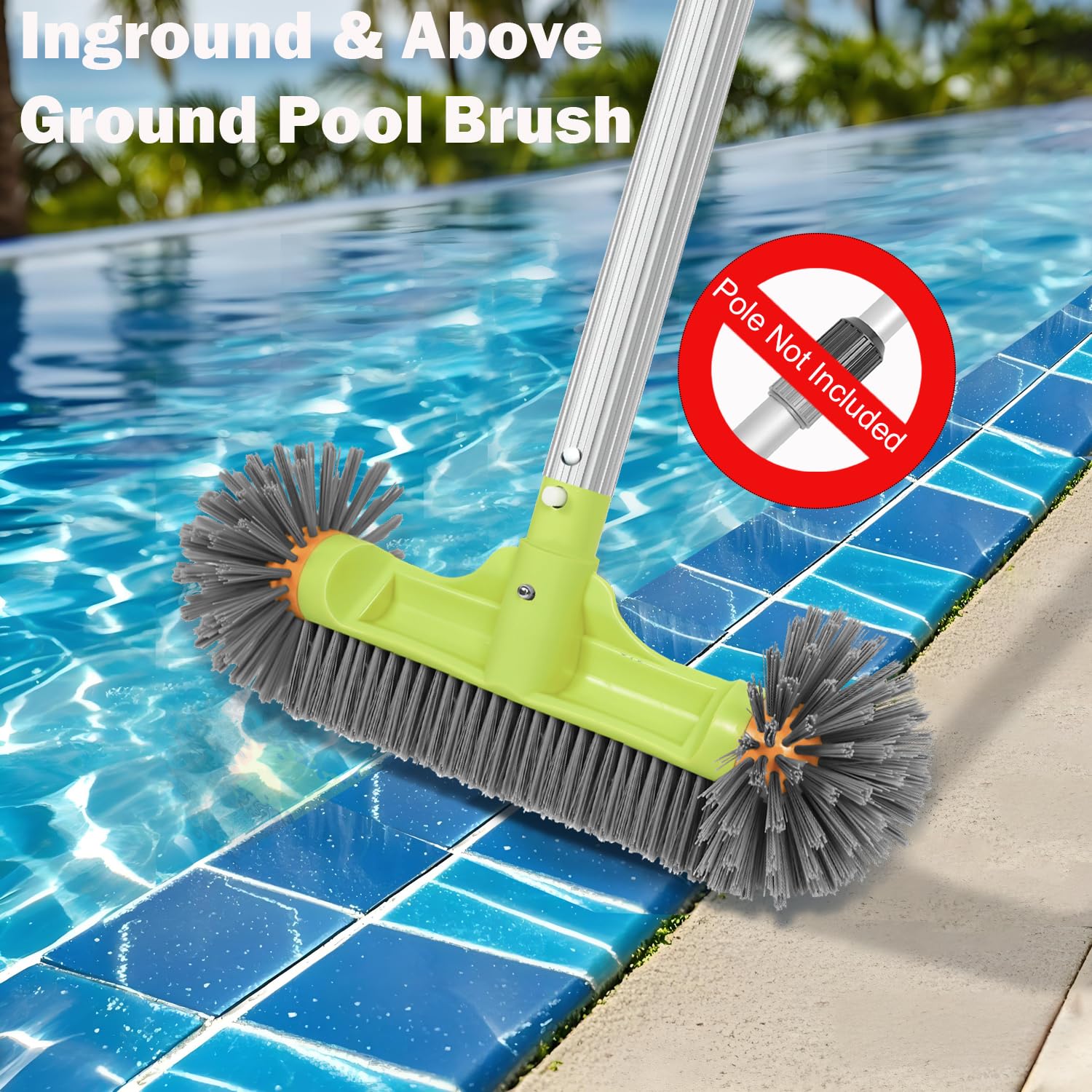 Pool Brush with Round End Brush Head, 7 Rows 13" Pool Brush with Aluminum Handle for Swimming Pool Walls, Tiles Floors, Spa, Hot Tub, Steps, Corners, Inground & Above Ground Pool Accessories