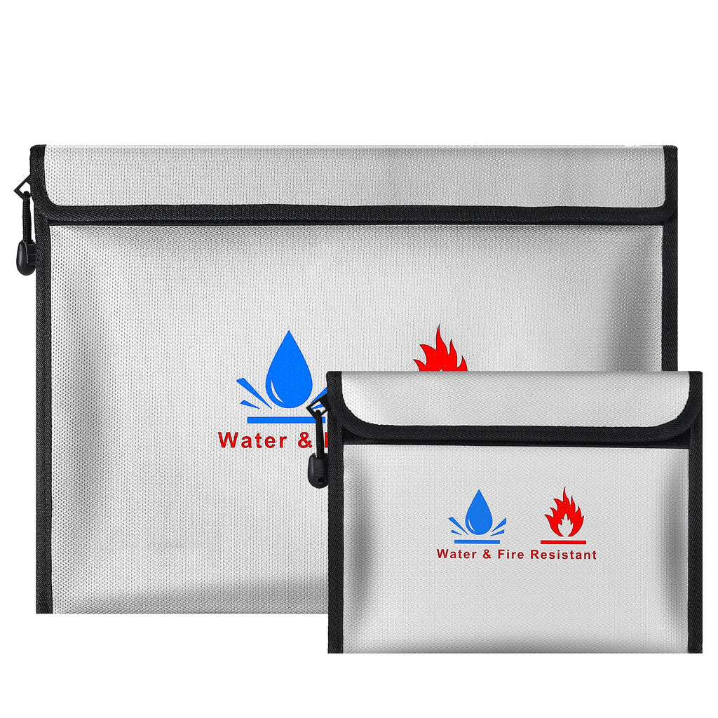 Fireproof Document Bag, Fireproof Money Safe 15 x 11 in & 9 x 7 in Set Non-Itchy Silicone Coated Fire Resistant Bag Fireproof Safe Storage for Money, Documents, Jewelry and Passport