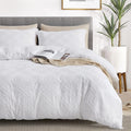 Maple&Stone Queen Duvet Cover Set, 3 Pieces Textured Tufted Boho Bedding Sets Zipper Closure Design with Ties, 1 Duvet Cover + 2 Pillow Shams, Comforter NOT Included (White, Queen Size)