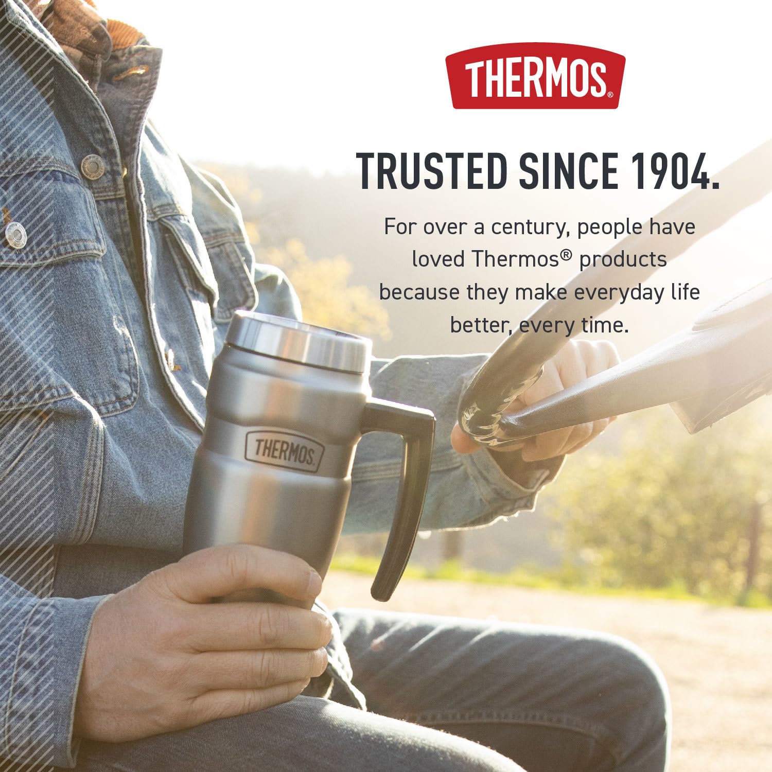 Thermos SK1000MSTRI4 Stainless King 16 Ounce Travel Mug with Handle, Matte Steel, Gray, SK1000MSTRI4, 24 oz