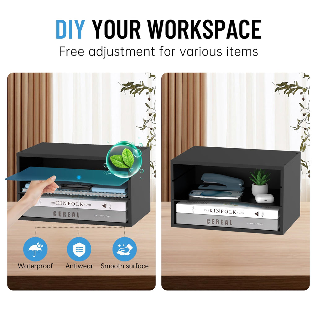SHARKWOODS Wood Desk Organizer, 3 Tier Paper Sorter for Desktop with Adjustable Storage Shelves, Desktop Mail Holder for Office Home Classroom, Black