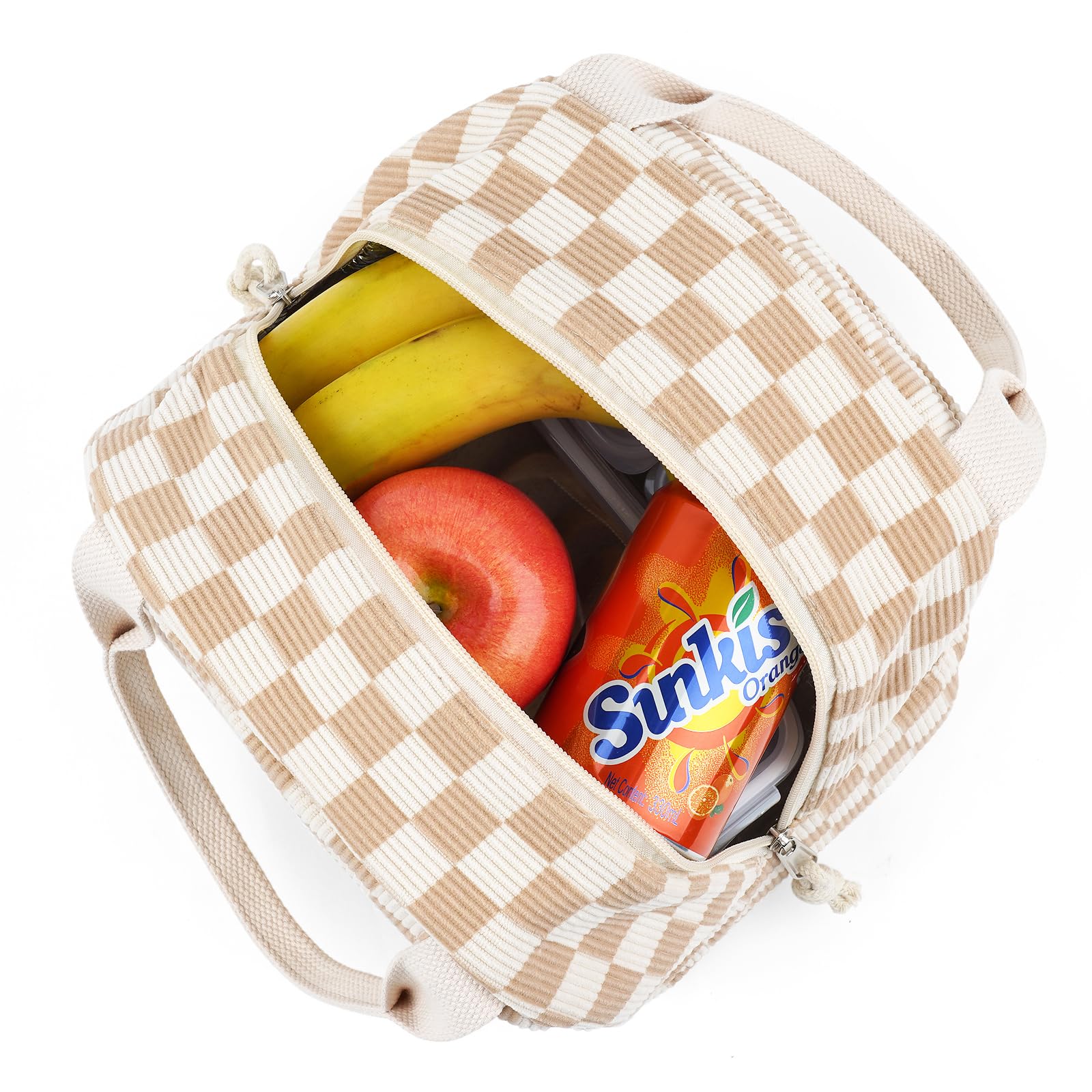 Insulated Lunch Bags for Women Fashionable Reusable Lunch Tote Cooler Bag Handbag for Women (Beige Checkered)