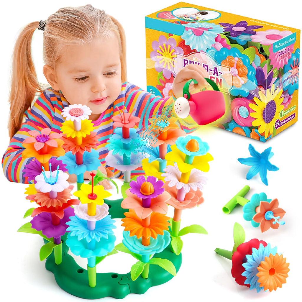 Flower Toy Garden Building Toys -46PCS Flower Building Set STEM Montessori Educational Toy for Toddler Kids, Sorting & Stacking Spring Gardening Set Birthday Gifts for Age 2 3 4 5 Years Old Girls