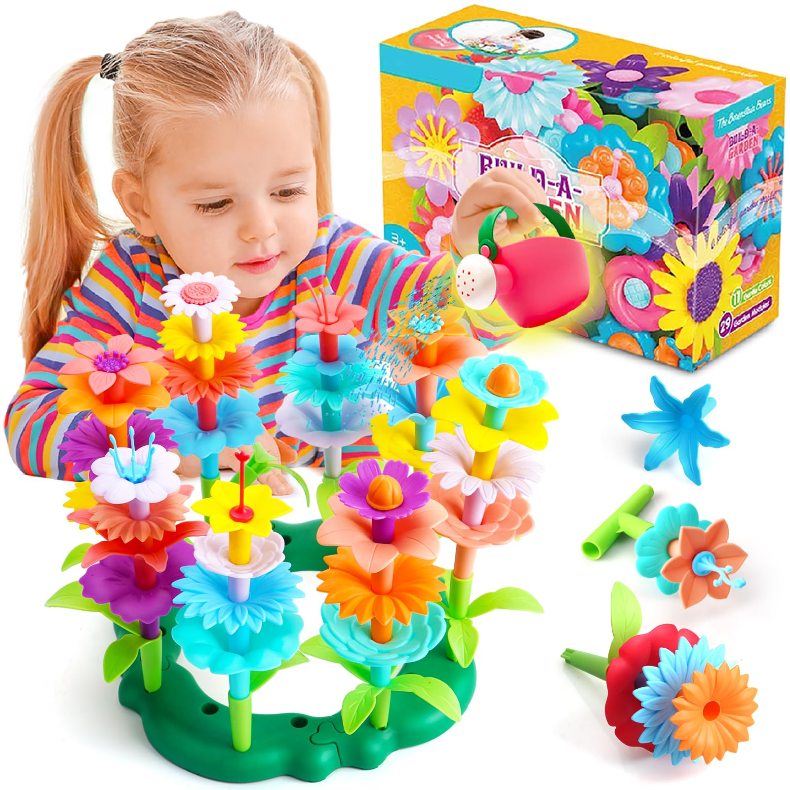 Flower Toy Garden Building Toys -46PCS Flower Building Set STEM Montessori Educational Toy for Toddler Kids, Sorting & Stacking Spring Gardening Set Birthday Gifts for Age 2 3 4 5 Years Old Girls