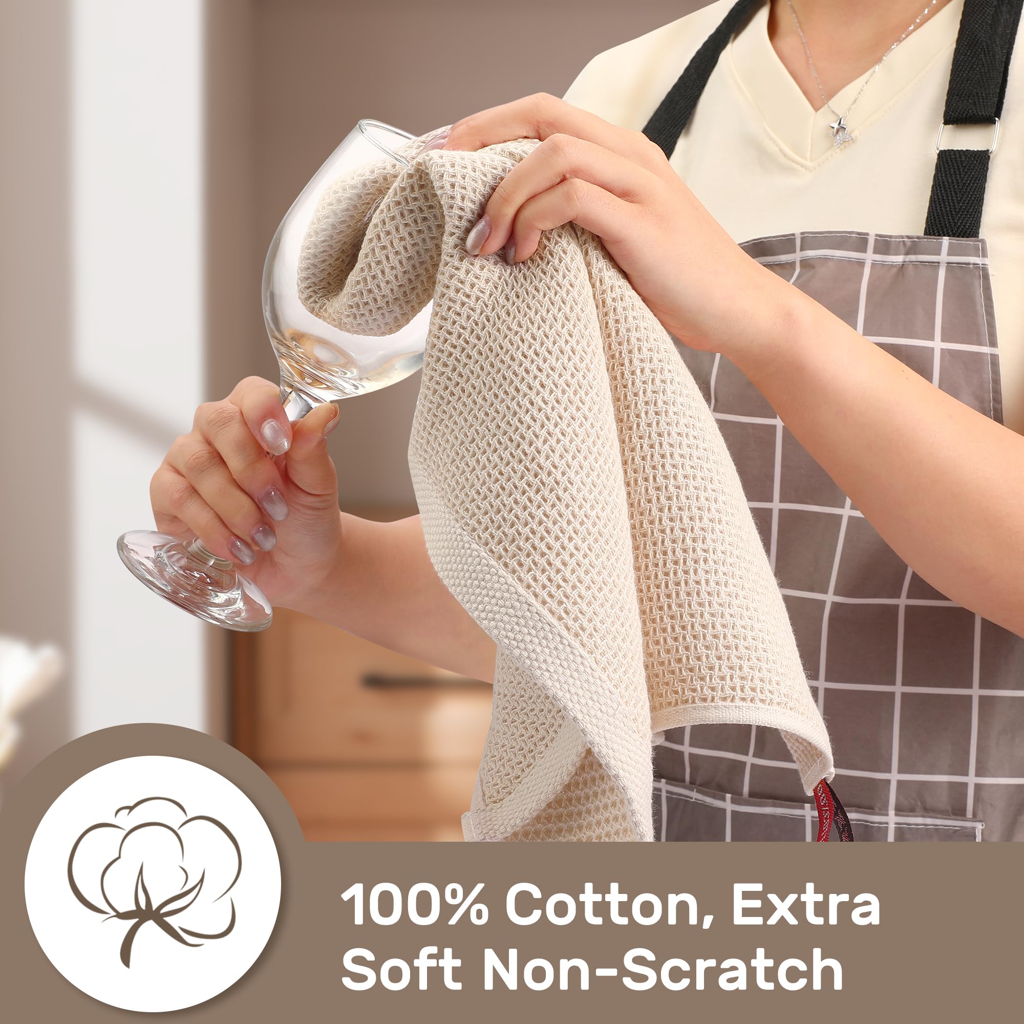 HOMYTOP Large Kitchen Hand Towels,Cotton Waffle Weave Dish Towel for Drying, Cleaning Cloth for Kitchen Dishes - Extra Absorbent and Soft - 16 x 28 inch (Cream-4 Pack)