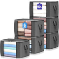 90 L Large Storage Bags, 6 Pack Clothes Storage Bins Foldable Closet Organizers and Storage Containers with Reinforced Handle for Clothing, Blanket, Comforters, Bed Sheets, Pillows and Toys (Gray)