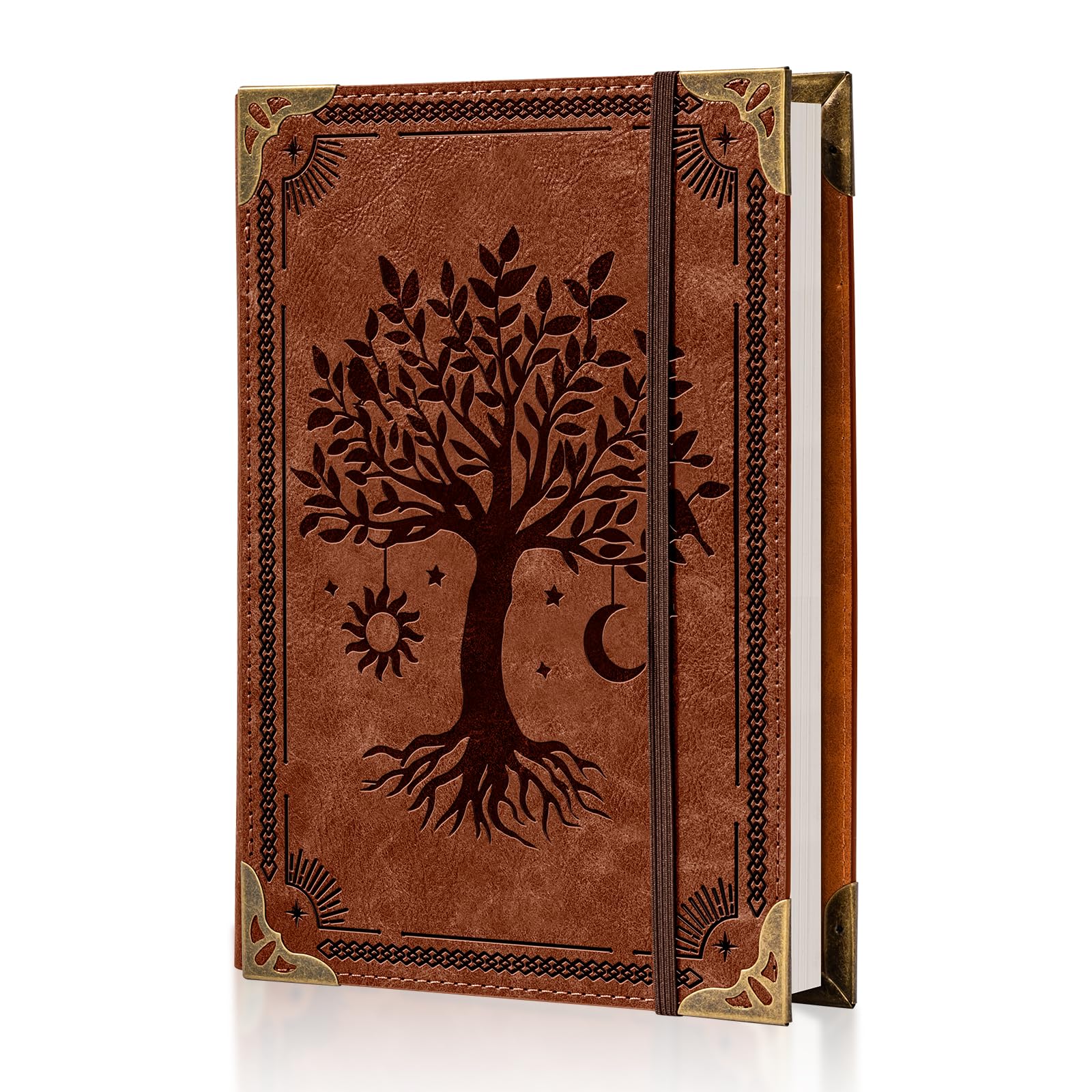 Ovesmusl PU Leather A5 Binder 6 Ring Refillable Journal 100 GSM 240 Pages Refill Paper Include A5 Planner Binder Loose Leaf Binder Notebook 5.7”x8.3”, Brown Tree
