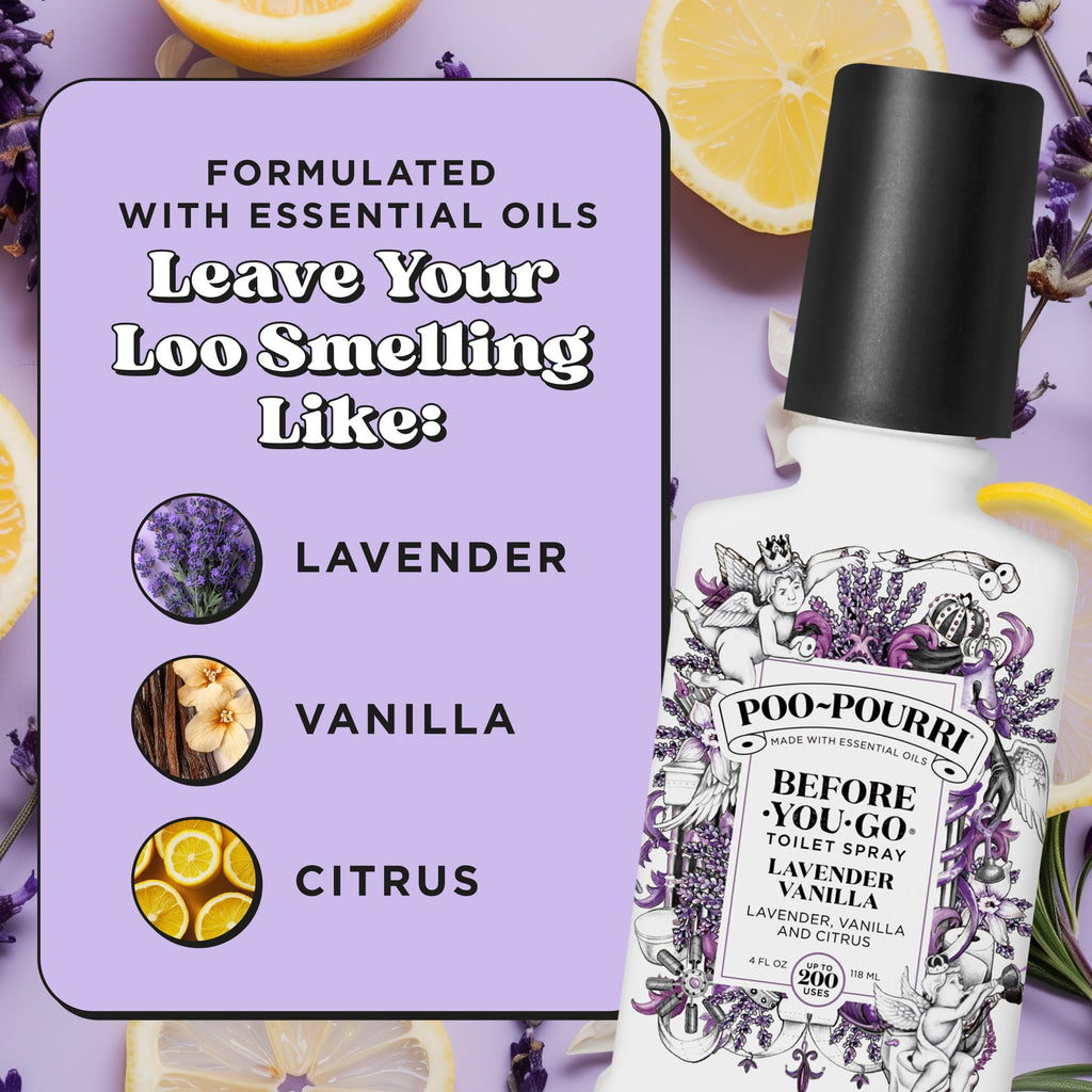 Poo-Pourri Lavender Vanilla Scent Before-You-Go Toilet Spray 4 oz Bottle, 4 Fl Oz, 4 Fl Oz