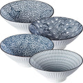 Dyware 38 oz Japanese Ramen Bowls Set of 4, Large Pho Bowls, 8 Inch Ceramic Blue and White Soup Bowls, Mixing Pattern