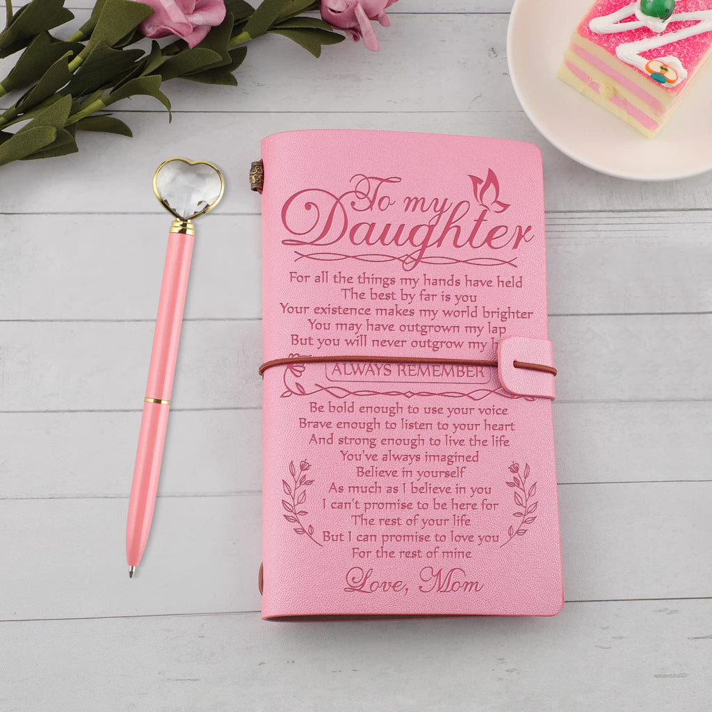 PRSTENLY Daughter Gift from Mom Leather Journal with Heart Diamond Pen Set, to My Daughter Gifts 140 Page Refillable Journal Notebooks, Graduation Christmas Birthday Gift for Daughters from Mom