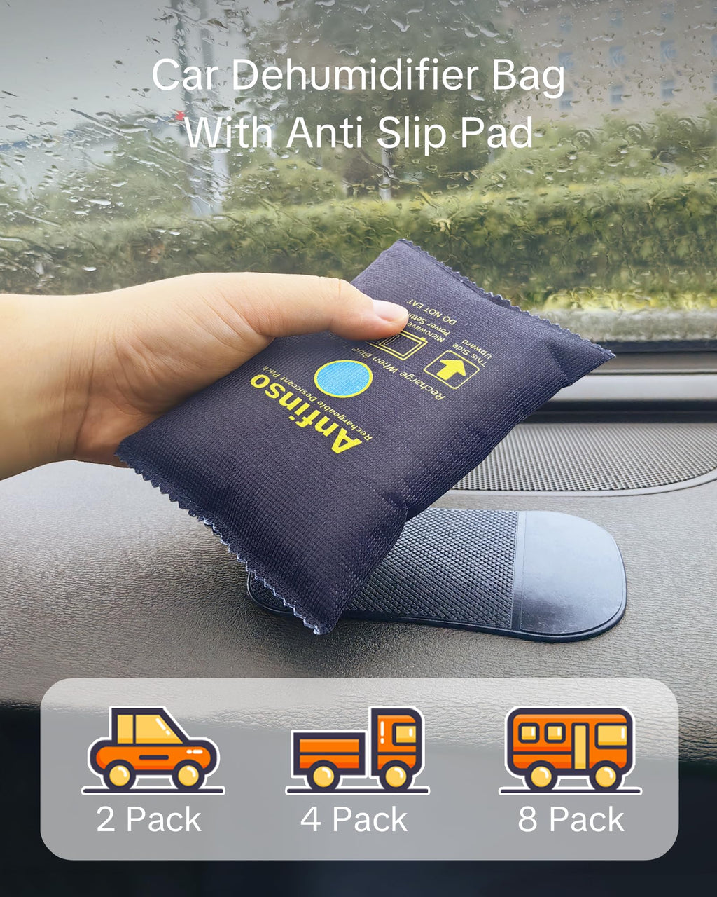 Anfinso Rechargeable Car Dehumidifier, 300g [2 Packs] Moisture Absorbers for Cars, Safes, Closets, Totes, Storage Bins, Reusable Silica Gel Desiccant