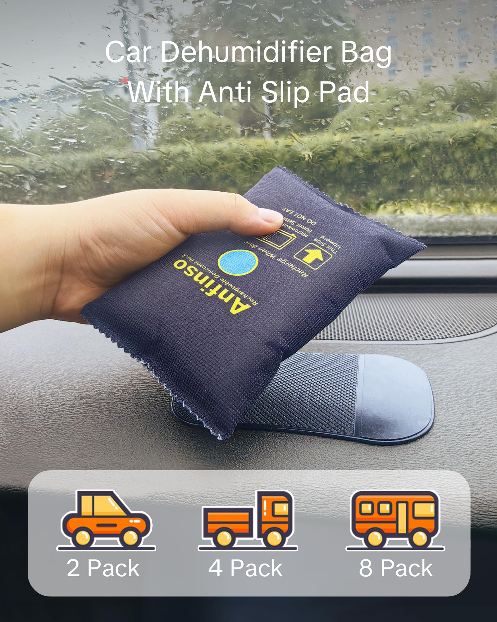 Anfinso Rechargeable Car Dehumidifier, 300g [2 Packs] Moisture Absorbers for Cars, Safes, Closets, Totes, Storage Bins, Reusable Silica Gel Desiccant