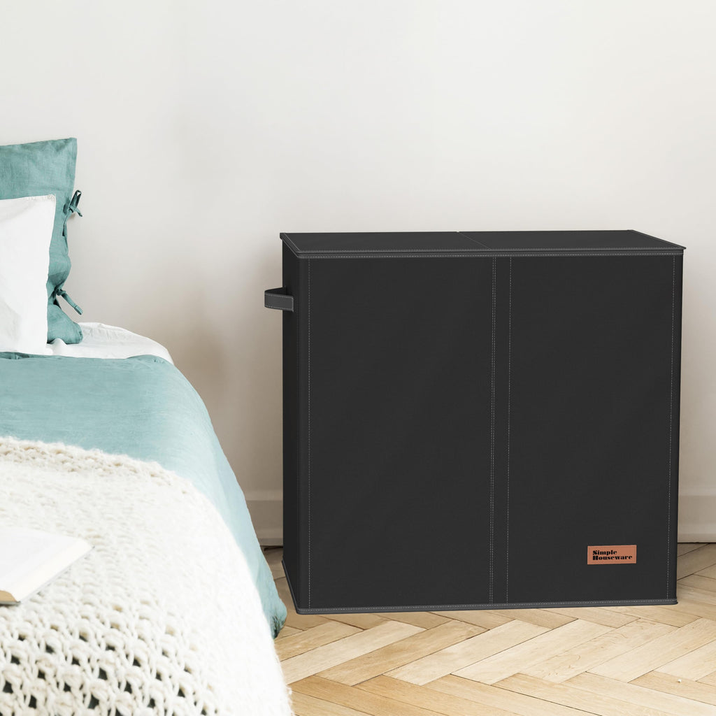 Simple Houseware 110L Double Laundry Hamper with Lid Removable Laundry Bags and Foldable Basket, Black