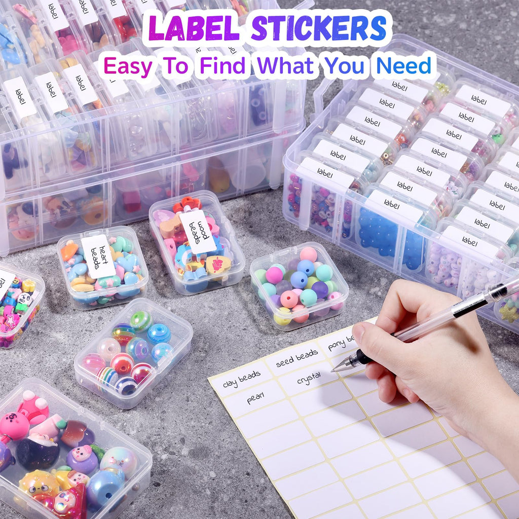 Funtopia 59 Pack Craft Storage Organizer, 3-Tier Stackable Clear Plastic Storage Box Set with 56 Pcs 4-Size Small Bead Organizers, Ideal for Crafts, Jewelry and Small Parts