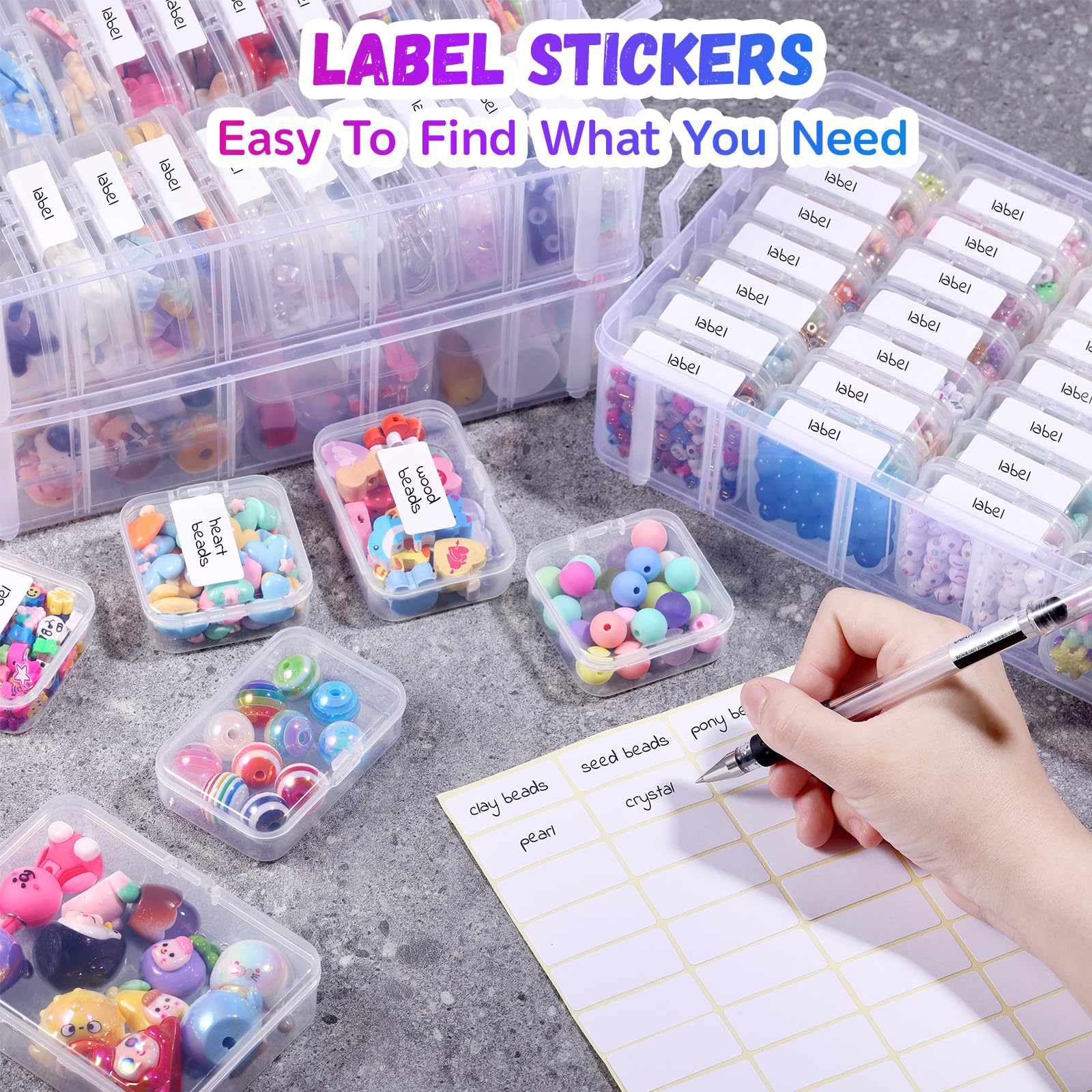 Funtopia 59 Pack Craft Storage Organizer, 3-Tier Stackable Clear Plastic Storage Box Set with 56 Pcs 4-Size Small Bead Organizers, Ideal for Crafts, Jewelry and Small Parts