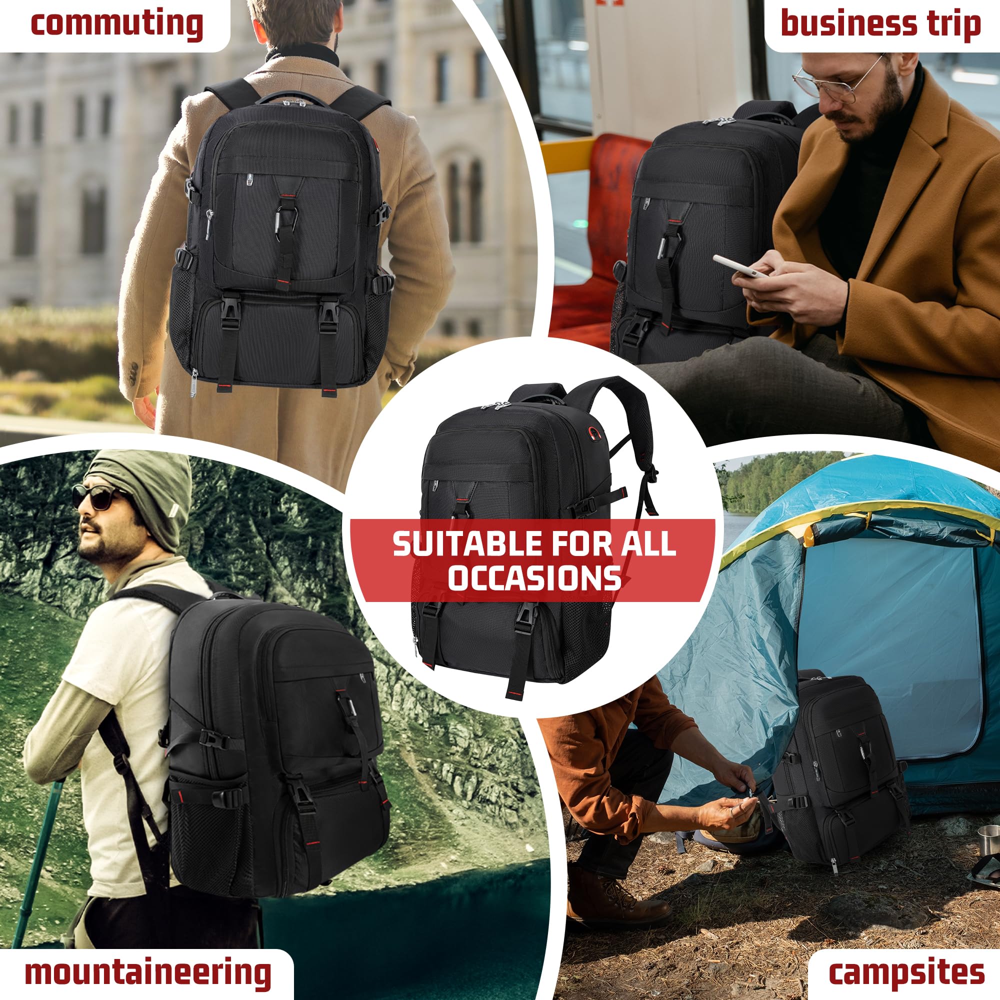 Travel Business Laptops Backpack, Expandable 70L Carry-On Luggage Backpacks for Men, with Shoes Compartment, Waterproof Outdoor Casual Daypack Gym Sports Bags College School Computer Backpack, Upgrade
