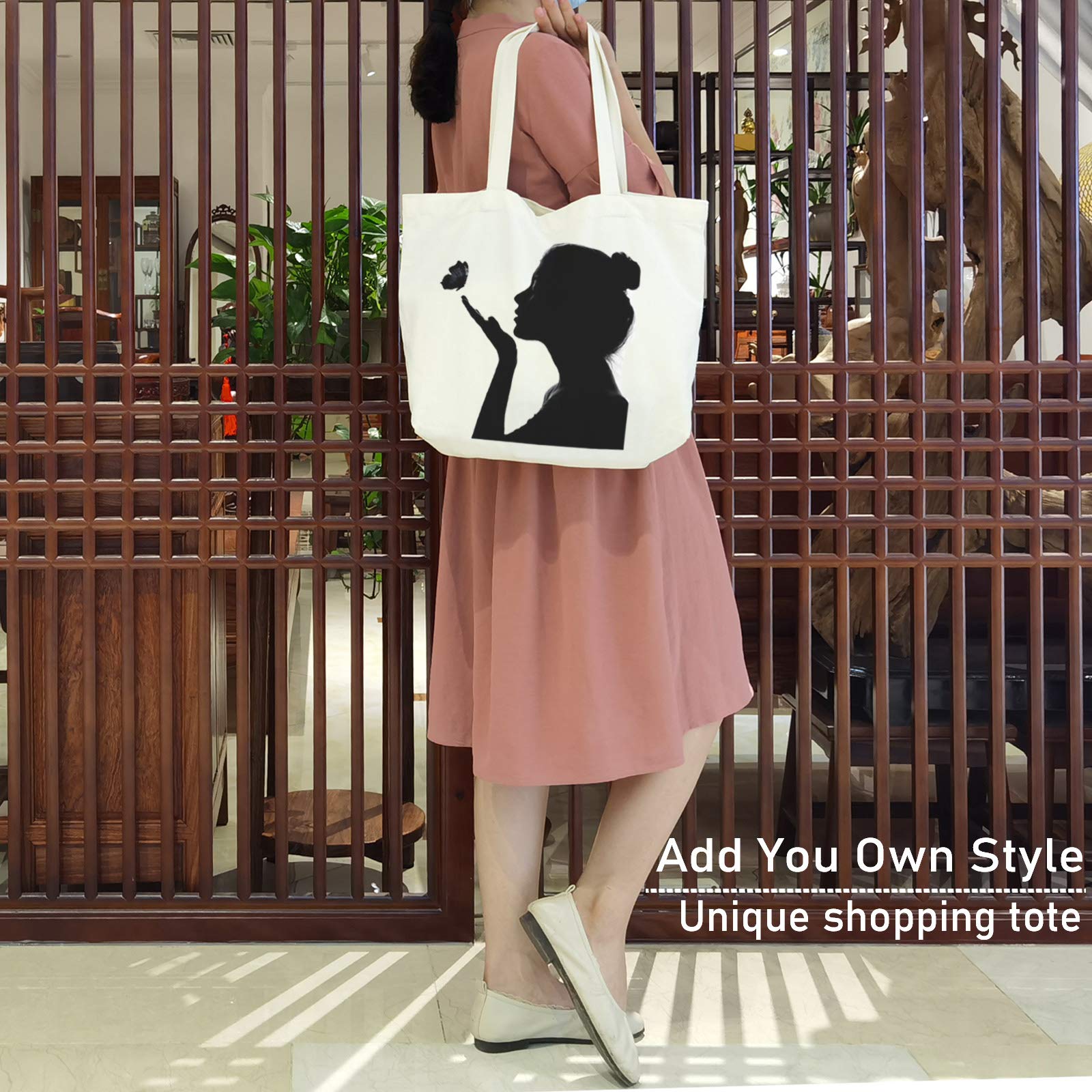 Canvas Tote with Zipper, KOOLMOX 12oz Heavy Duty Canvas Bag with Handles and Zipper & Bottom, Reusable Washable Shopping Bags for Women Groceries, School Teachers, Beige, 3 Packs, 17x13x3.9inch