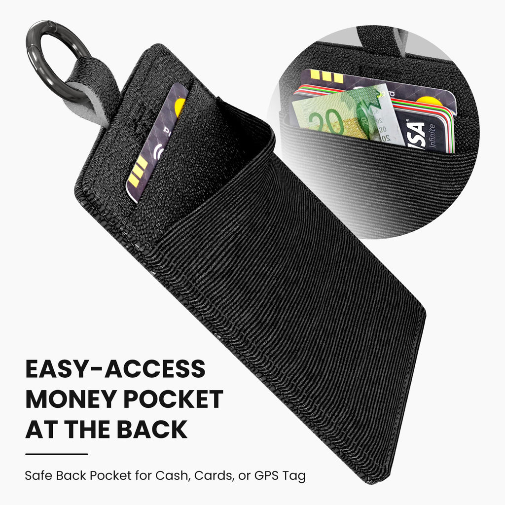 EDO GOT Black Genuine Leather ID Badge Holder for a Lanyard or Belt Loop, Premium ID Card Holder Multinational Design with Spring Ring Clasp, Elastic Back Card Pocket, Airports ID Badge Swipe