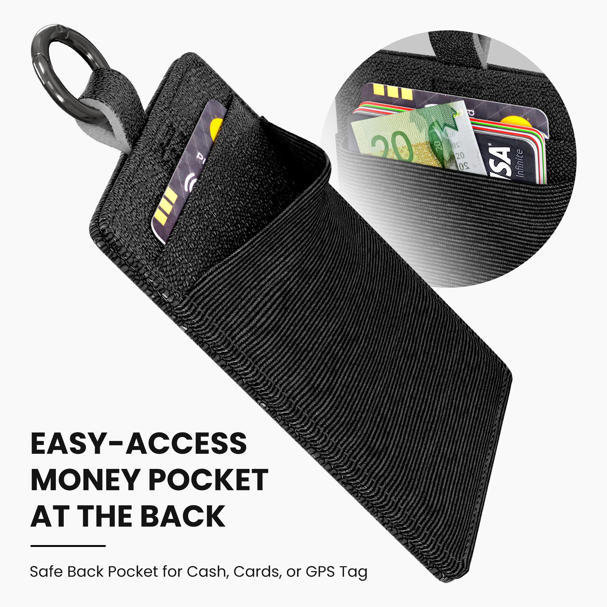 EDO GOT Black Genuine Leather ID Badge Holder for a Lanyard or Belt Loop, Premium ID Card Holder Multinational Design with Spring Ring Clasp, Elastic Back Card Pocket, Airports ID Badge Swipe