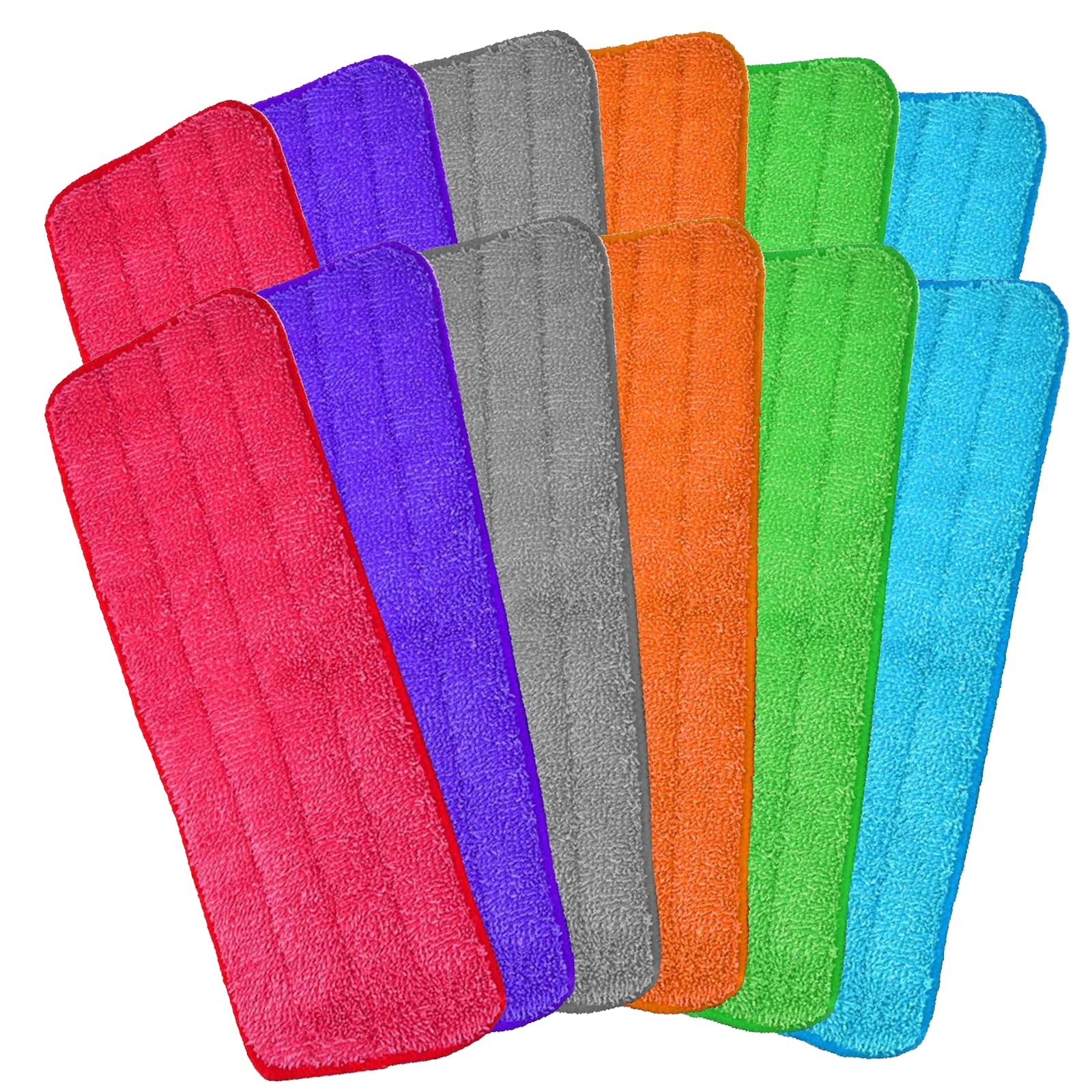 Microfiber Mop Pads, 18.5 x 6.3 Inch Reusable and Washable Spray, Wet and Dry Household Replacement, Set of 12(Colorful)
