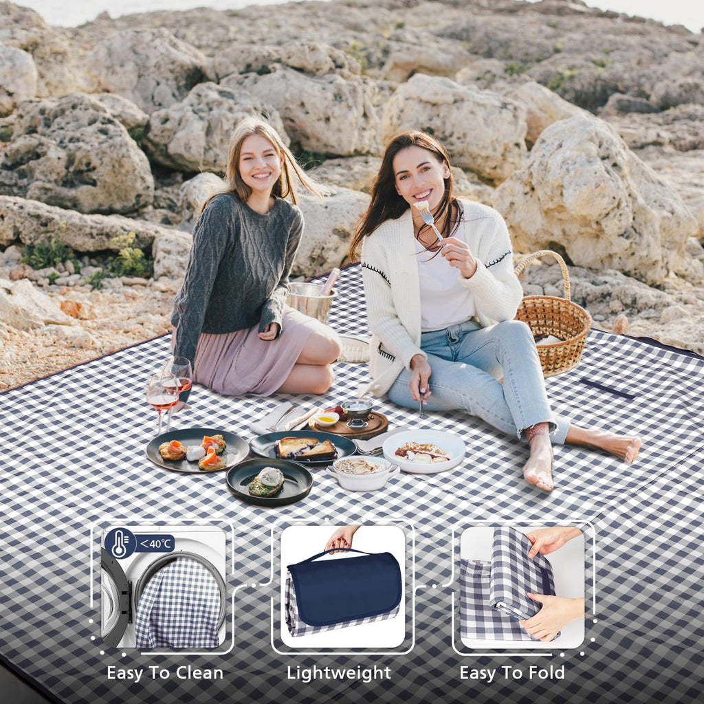 Anyiner Picnic Blanket Waterproof, 79"x79" Picnic Mat Camping Blanket, Sandproof Machine Washable with Carrying Handle for Outdoor Camping Beach Family Picnic (Blue)