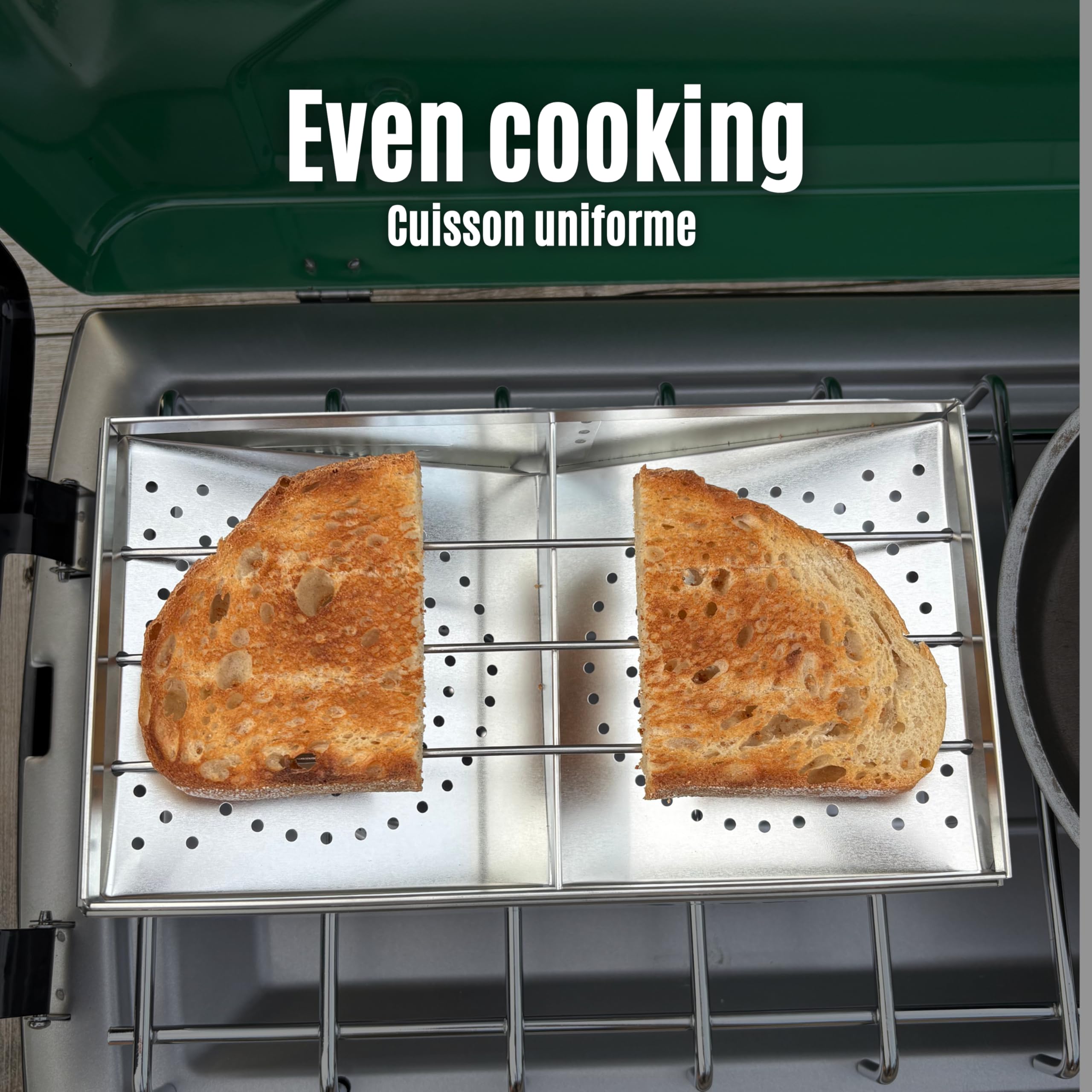 Camping Toaster for Campfire or Stove – 2-Slice Tin-Plate Bread Grill – Durable, Heat-Resistant Toaster for Wood Stove, Gas or Electric Cooking