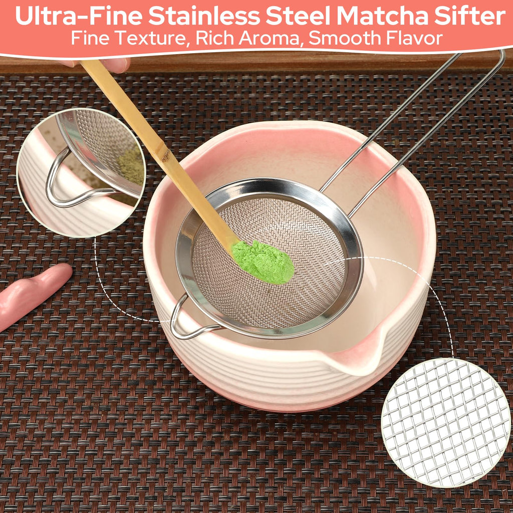 Ceecysaa Matcha Whisk Set, 7 Pcs Matcha Set, Matcha Kit for Ceremony, Matcha Tea Set for Making Breakfast/Matcha Latte, Matcha Whisk and Matcha Whisk and Bowl, As A Gift, Gradient Pink