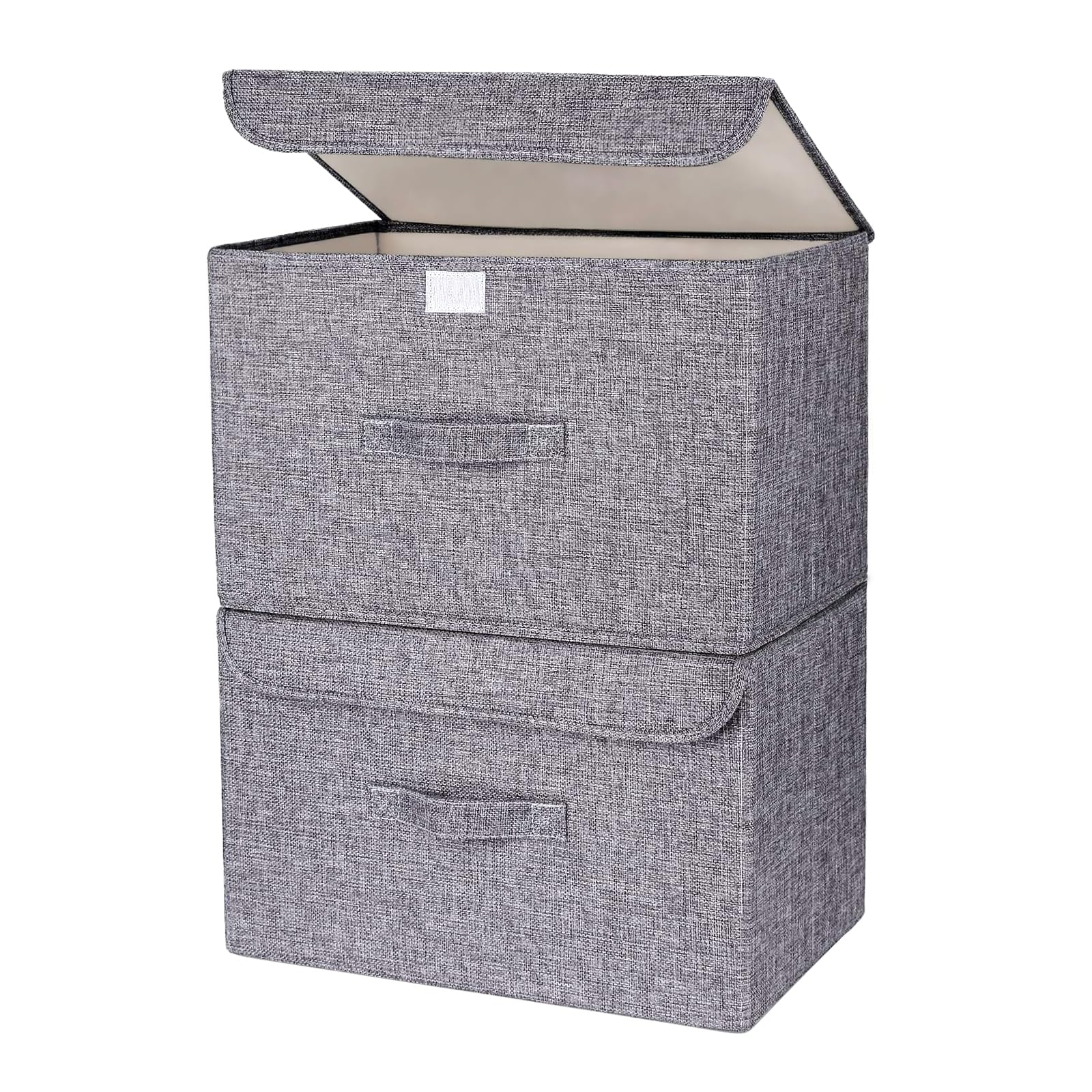 DIMJ Fabric Storage Box with Lid - 2Pcs Closet Storage Bin with Handle Organizer and Storage Foldable Decorative Basket with Lid Storage Containers Clothes,Bedroom, Office(Dark Grey)