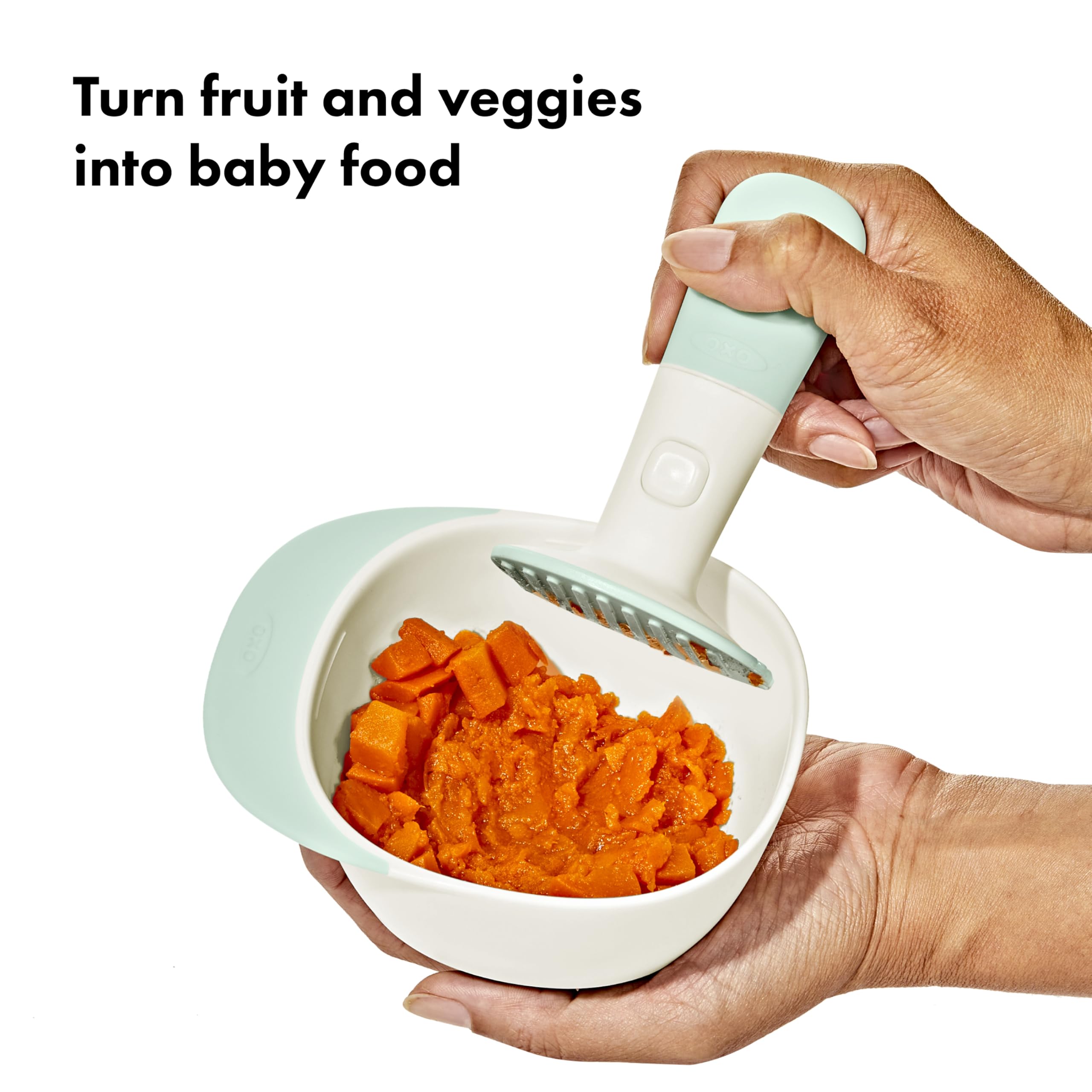 OXO Tot - Food Masher - Easy to Use - Fruit, Veggies and More - Portable Set - Compact Bowl & Lid - Textured Ridges for Smooth Mashing - Opal - 61168900