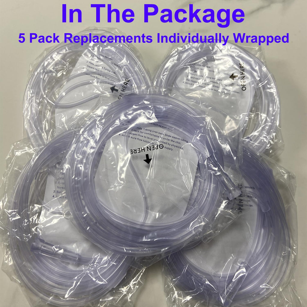 Nasal Oxygen Cannulas(5 Packs), High Flow Cannula with Soft Curved Nose Piece, Lightweight Cannula with 7Ft(2.1M) Kink Resistant Long Tubing for Adults