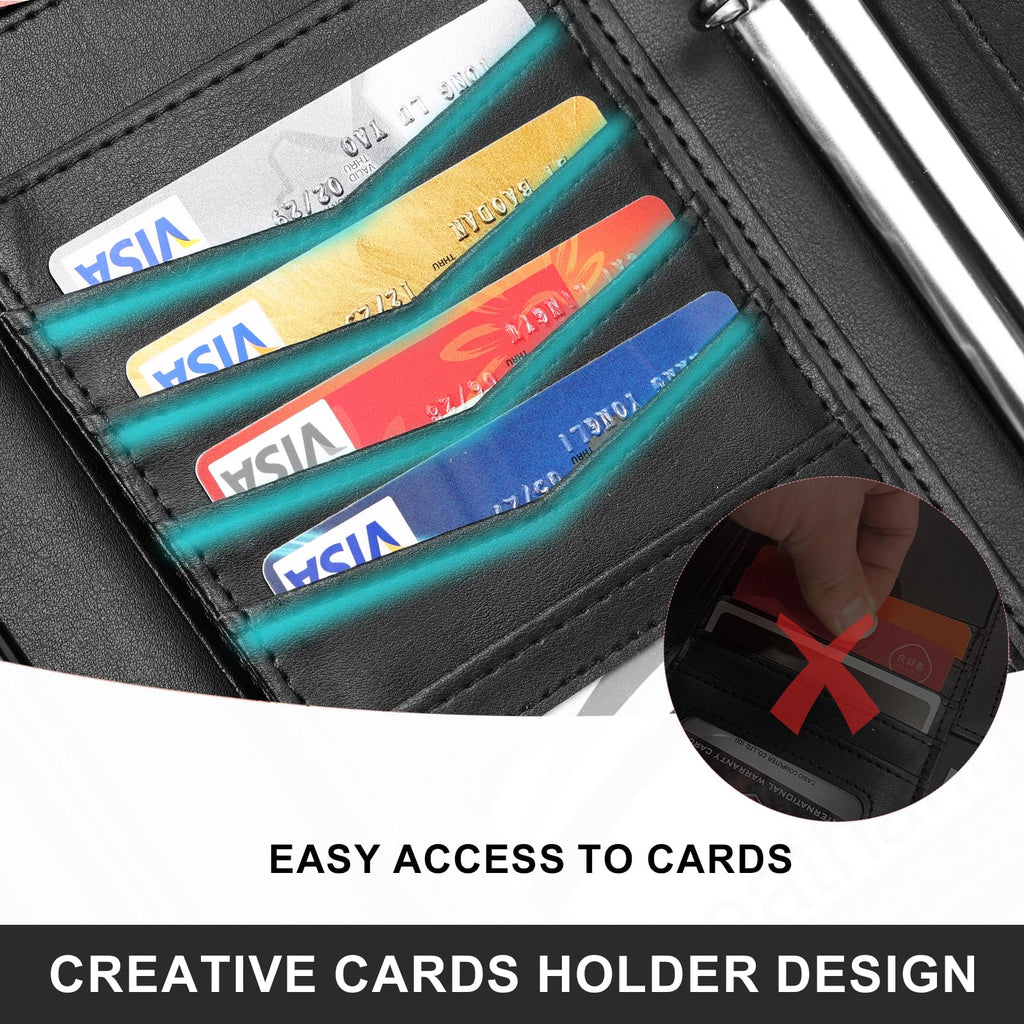 Leathario Portfolio, Vegan Leather A4 Padfolio with Handle, 3-Ring Zipper Binder, Includes 5 5-Tap Binder Dividers, Multi-Pocket Business Folder for Tablets, Files and Notepads, Office Supplies