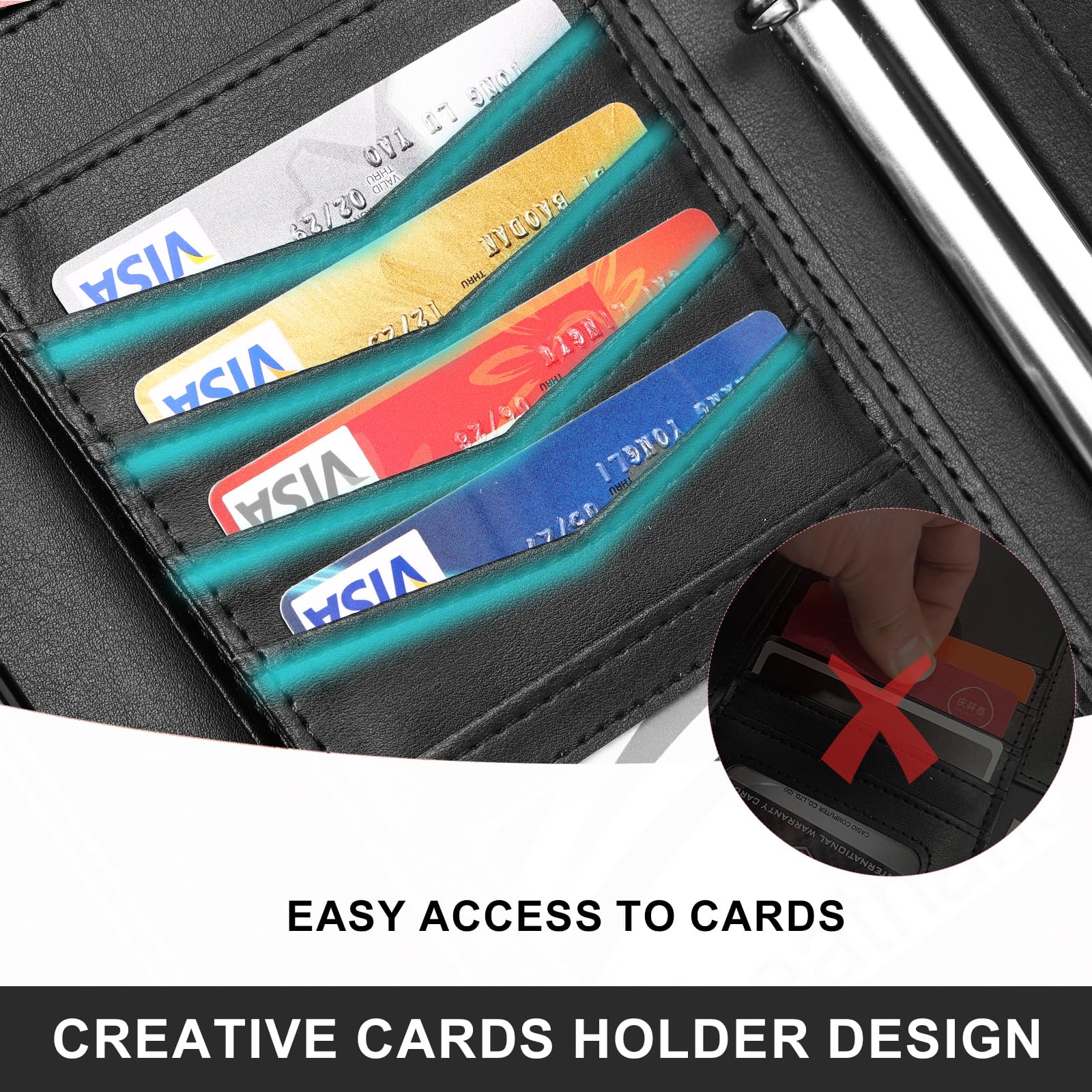 Leathario Portfolio, Vegan Leather A4 Padfolio with Handle, 3-Ring Zipper Binder, Includes 5 5-Tap Binder Dividers, Multi-Pocket Business Folder for Tablets, Files and Notepads, Office Supplies