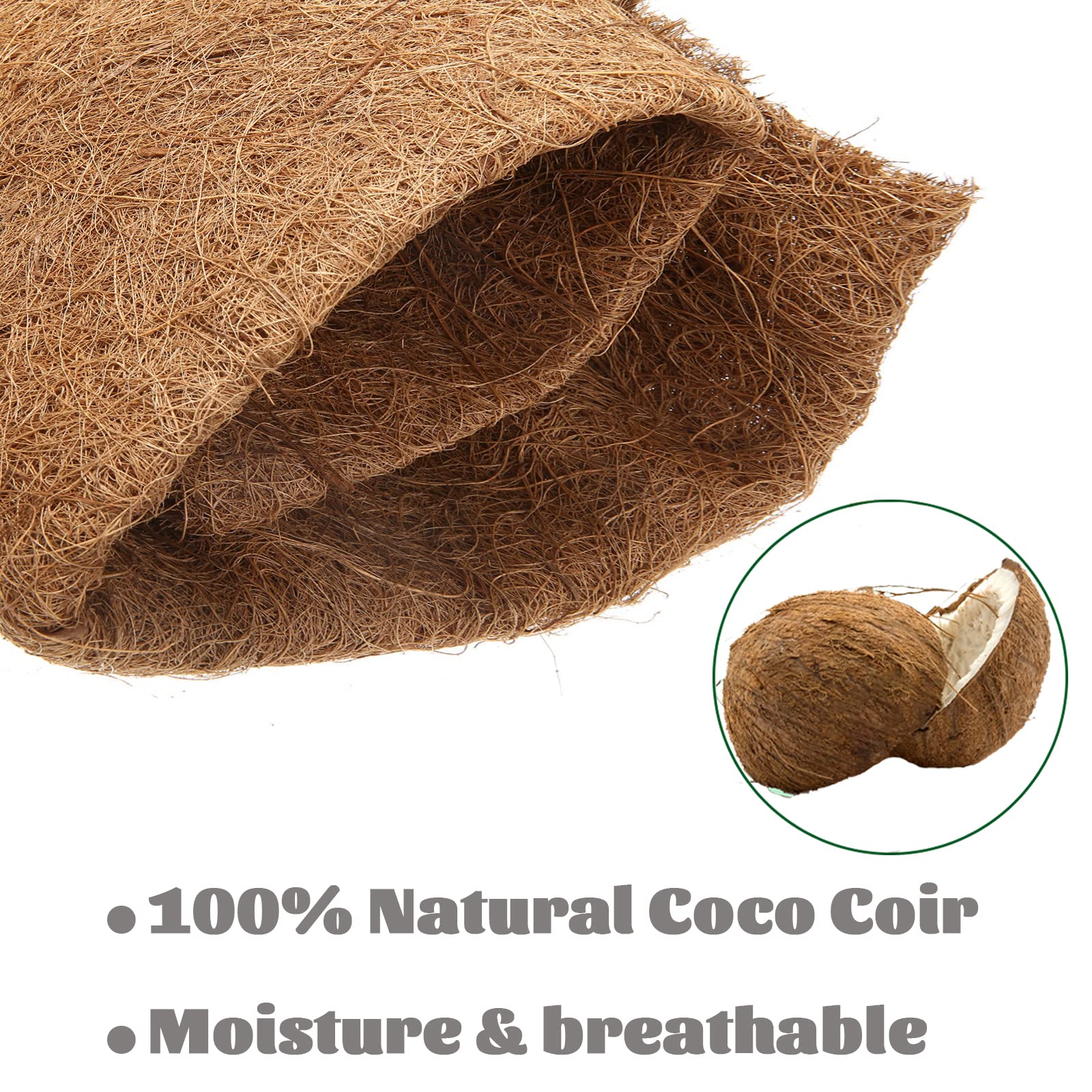 MIOHNAN Natural Coco Coir Fiber Liner Roll Sheet, Coconut Fiber Pad, Coconut Husk Liners Mat for Planters Baskets, DIY Moss Pole - 16x96 inch