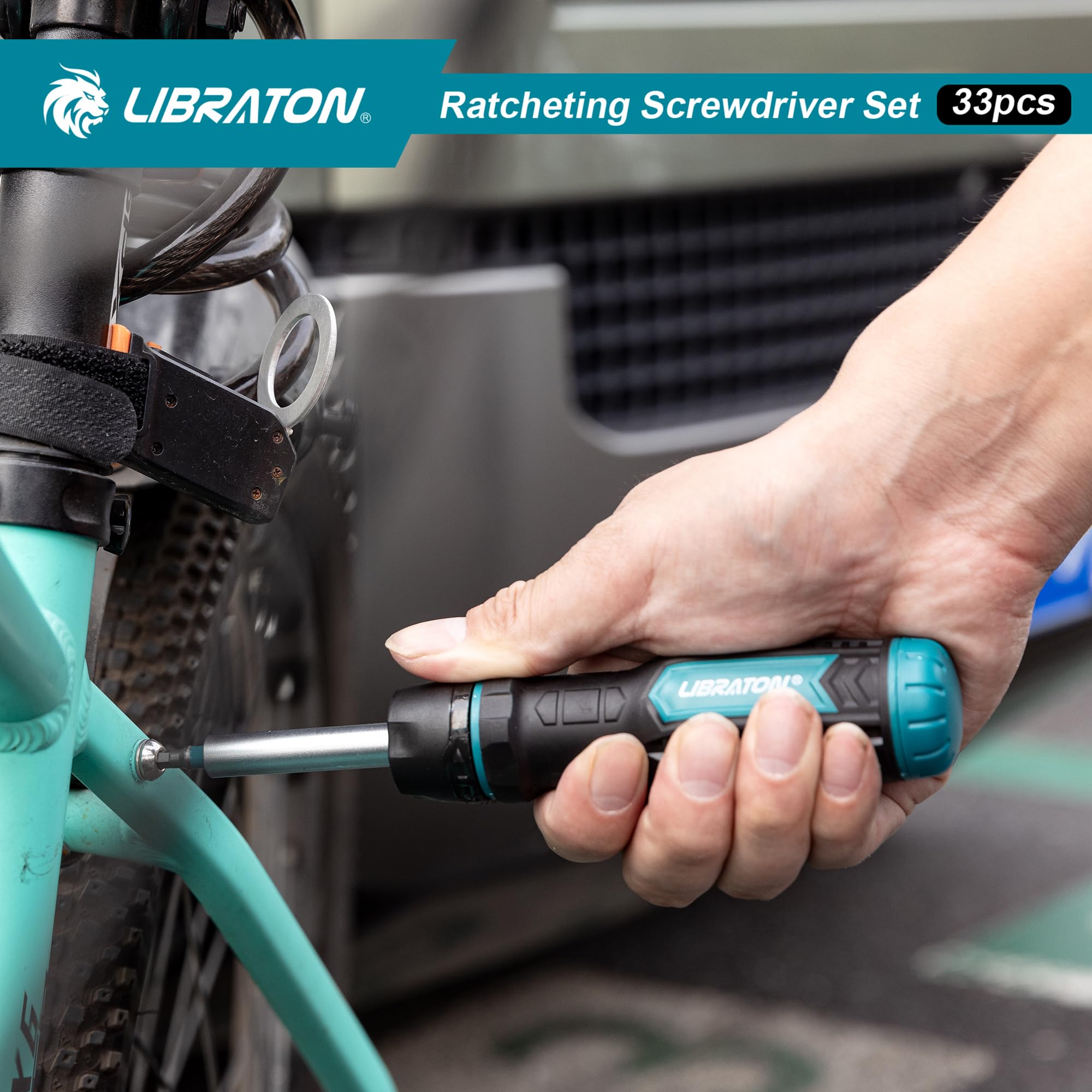 LIBRATON Ratcheting Screwdriver Set, Multi-bit Screwdriver Tool, 33-in-1 Magnetic Ratchet Screw Driver, Slotted/Philips/Pozi/Torx/Hex/Square Bits, Ergonomic Handle for Home, Auto & DIY