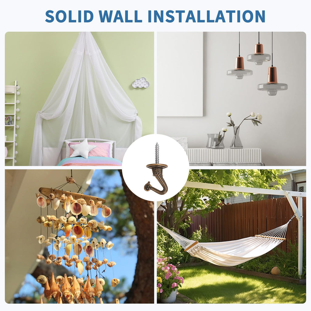 SEISSO 10 Sets Ceiling Hooks - Heavy Duty Metal Swag Hook with Hardware and Toggle Wings for Hanging Plants Ceiling Installation Cavity Wall Fixing Brass