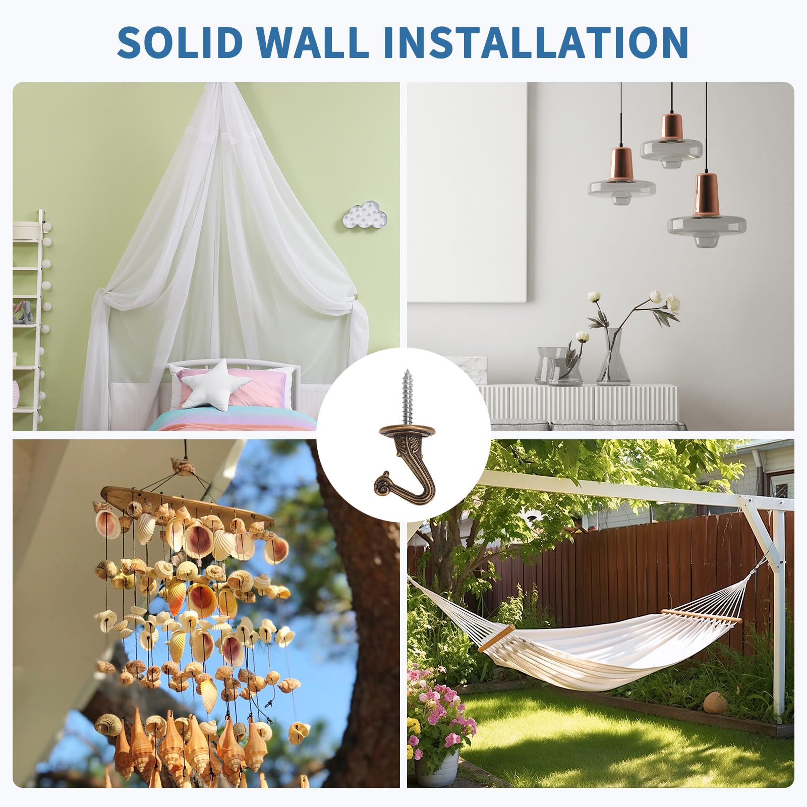 SEISSO 10 Sets Ceiling Hooks - Heavy Duty Metal Swag Hook with Hardware and Toggle Wings for Hanging Plants Ceiling Installation Cavity Wall Fixing Brass