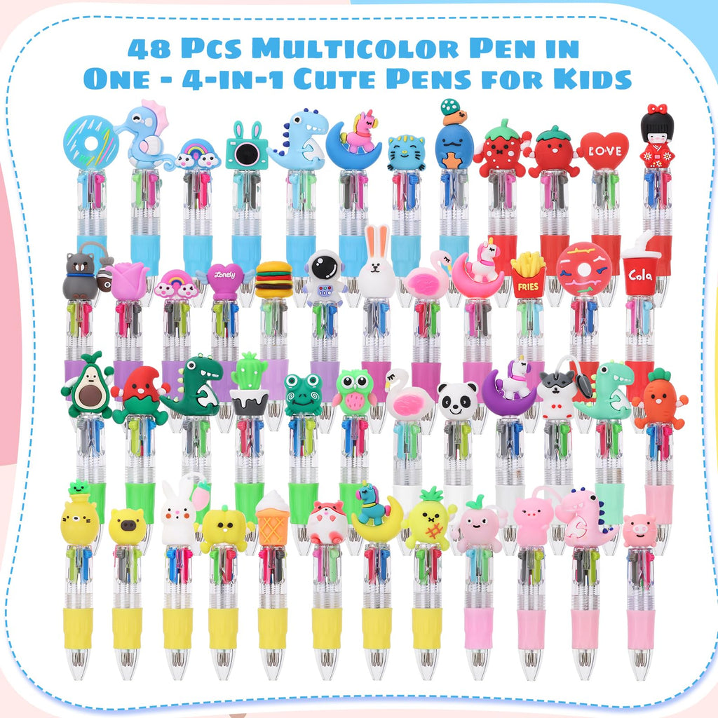 48 Pack Multicolor Pen in One, 4-in-1 Cute Pens Bulk Mini Fun Pens End of Year Gifts for Student Elementary Graduation Gift Classroom Prize Gift Birthday Party Favors Goodie Bags Stuffers