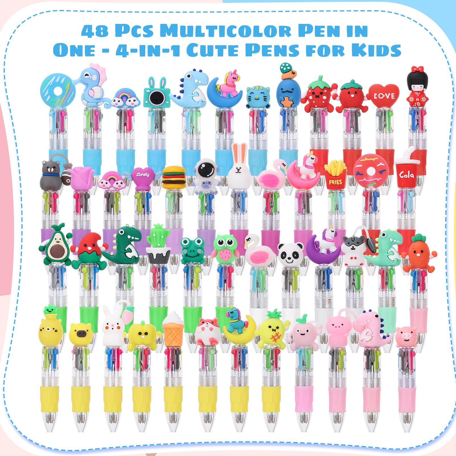 48 Pack Multicolor Pen in One, 4-in-1 Cute Pens Bulk Mini Fun Pens End of Year Gifts for Student Elementary Graduation Gift Classroom Prize Gift Birthday Party Favors Goodie Bags Stuffers