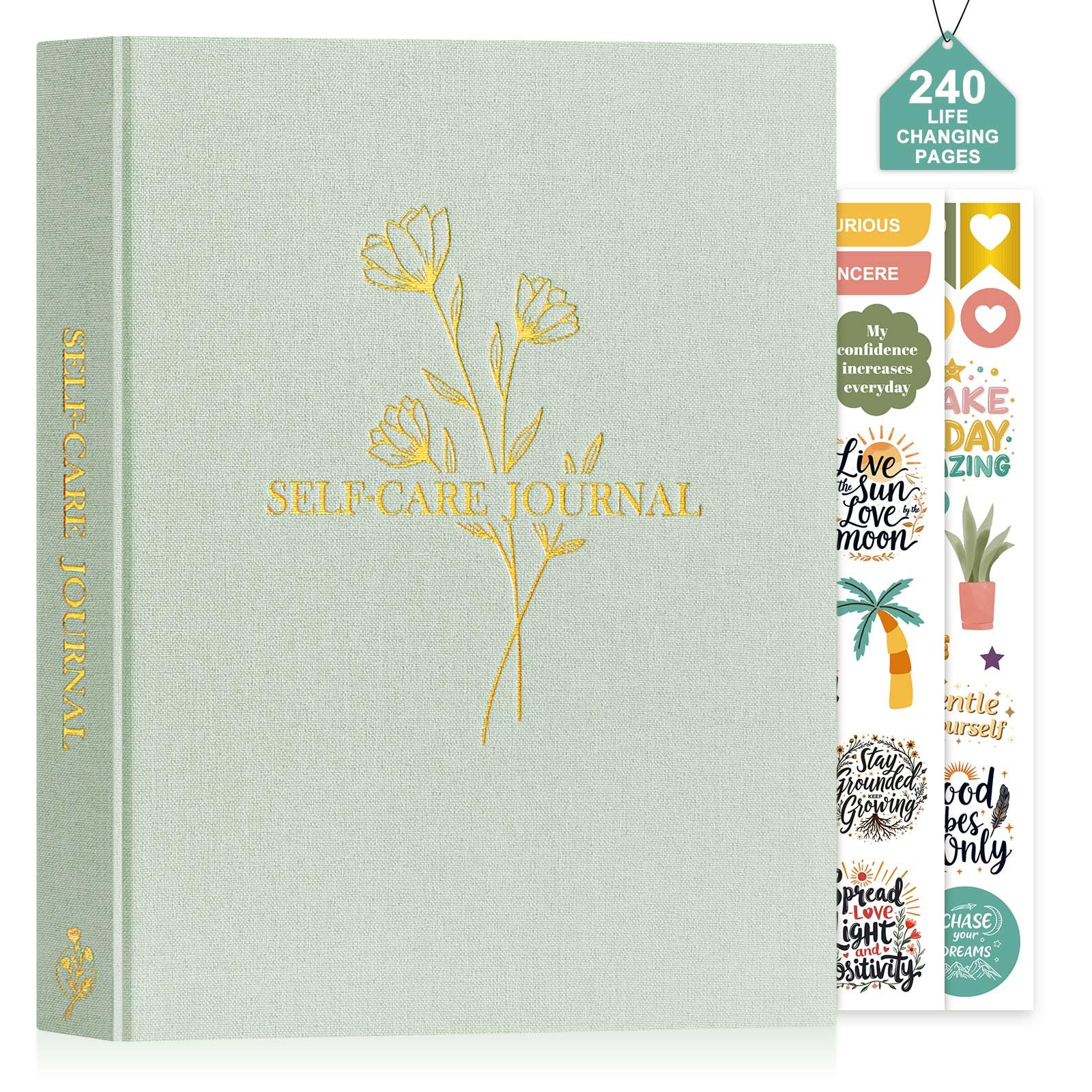Lanpn Self Care Journal for Women, Self Love Guided Journals with Prompts, Daily Reflection Wellness & Gratitude Planner, 5 Minute Mental Health Notebook, Mindfulness Mood Log, 240 Pages, Sage Green