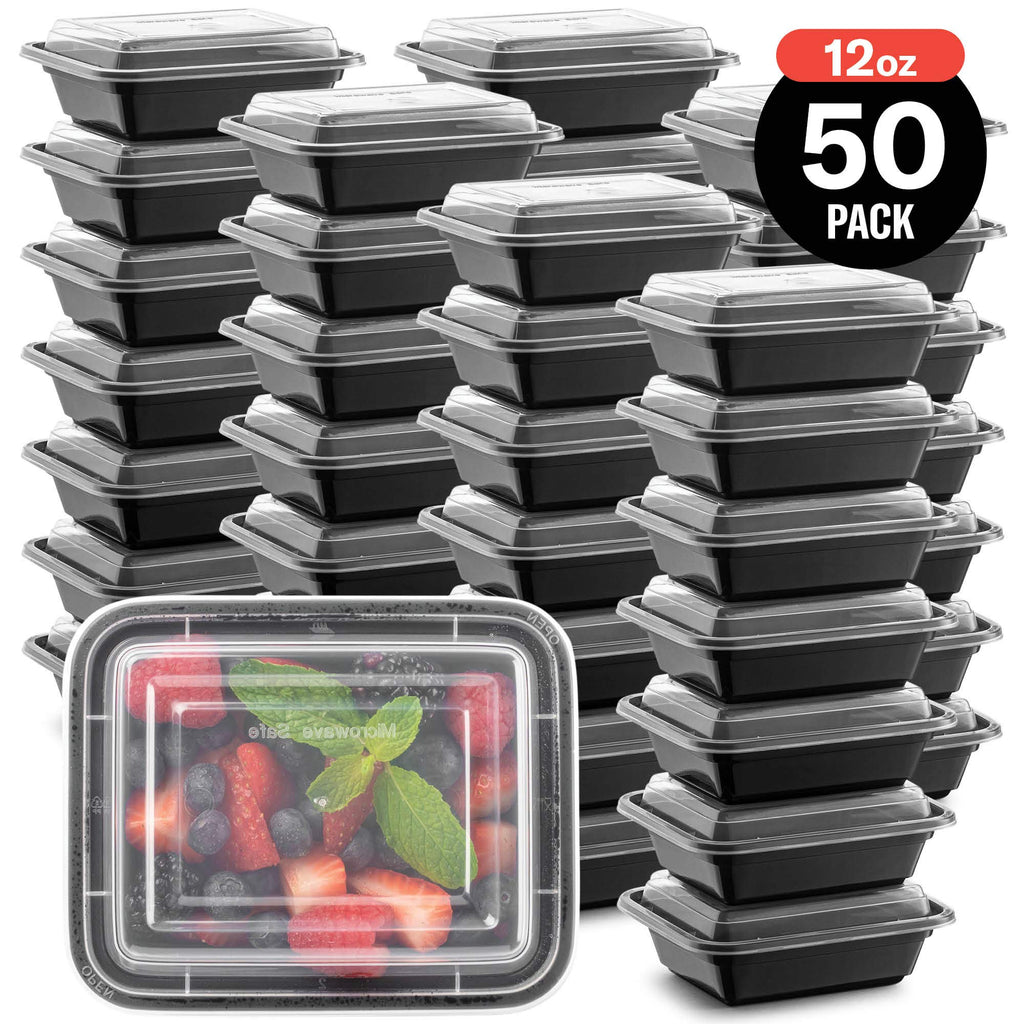 50-Pack Reusable Meal Prep Containers Microwave Safe Food Storage Containers with Lids, 12 OZ - 1 Compartment Take Out Disposable Plastic Bento Lunch Box To Go, BPA Free - Dishwasher & Freezer Safe