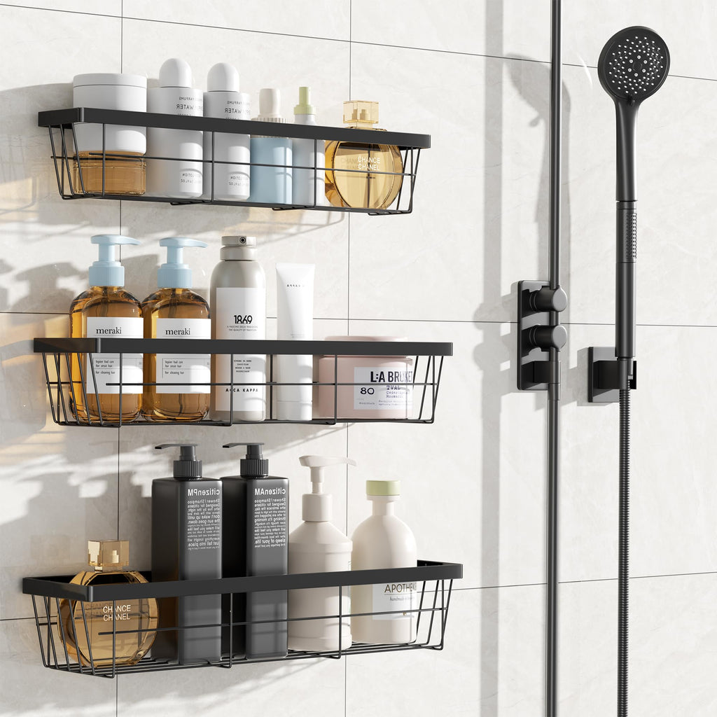 3 Pack Kitchen Cabinet Over the Door Organizer,3 Tier Spice Rack,Metal Pantry Organizers,Self Adhesive Kitchen Cabinet Organizer,Cabinet Door Storage Box for Bathroom/Kitchen/RVs. (Black)