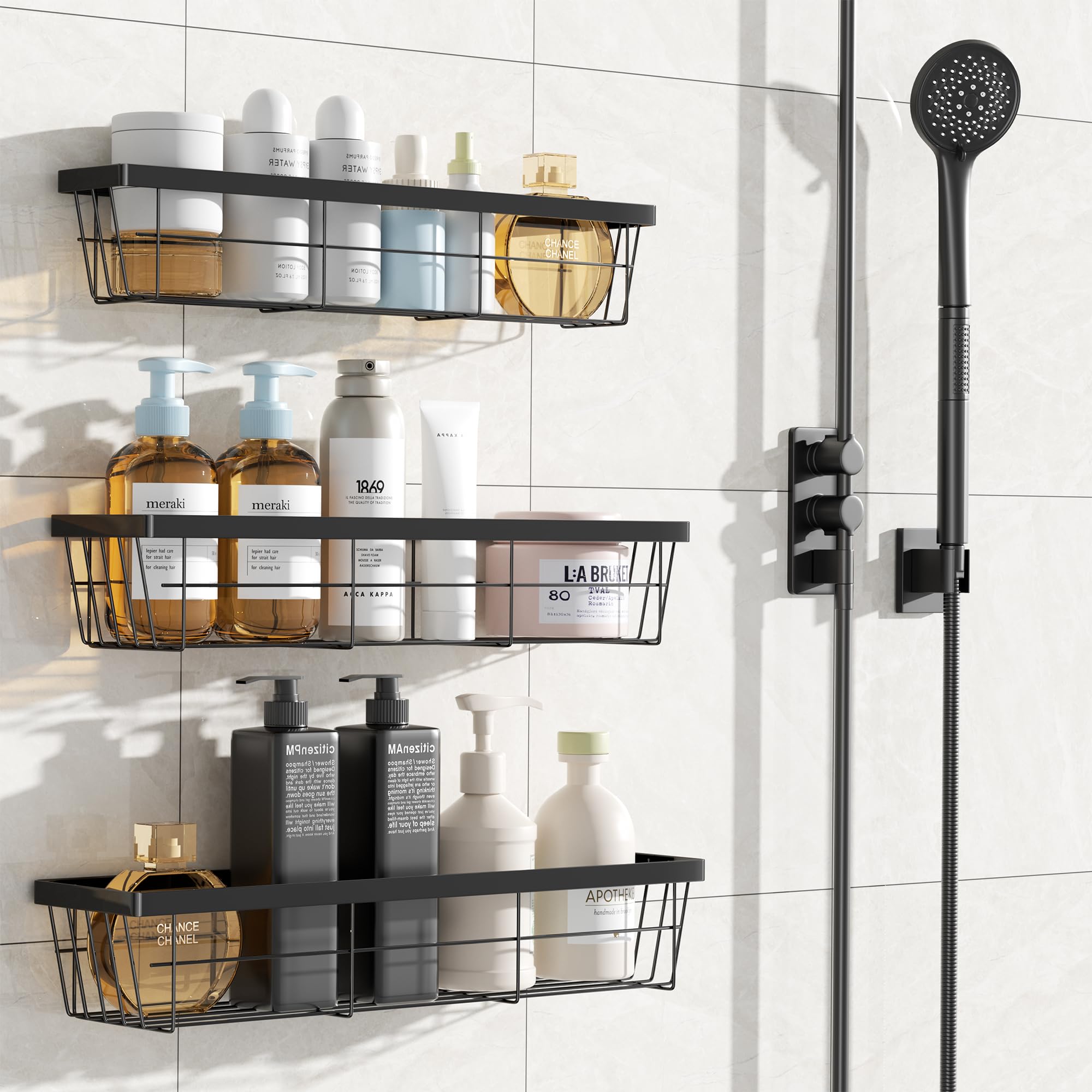3 Pack Kitchen Cabinet Over the Door Organizer,3 Tier Spice Rack,Metal Pantry Organizers,Self Adhesive Kitchen Cabinet Organizer,Cabinet Door Storage Box for Bathroom/Kitchen/RVs. (Black)