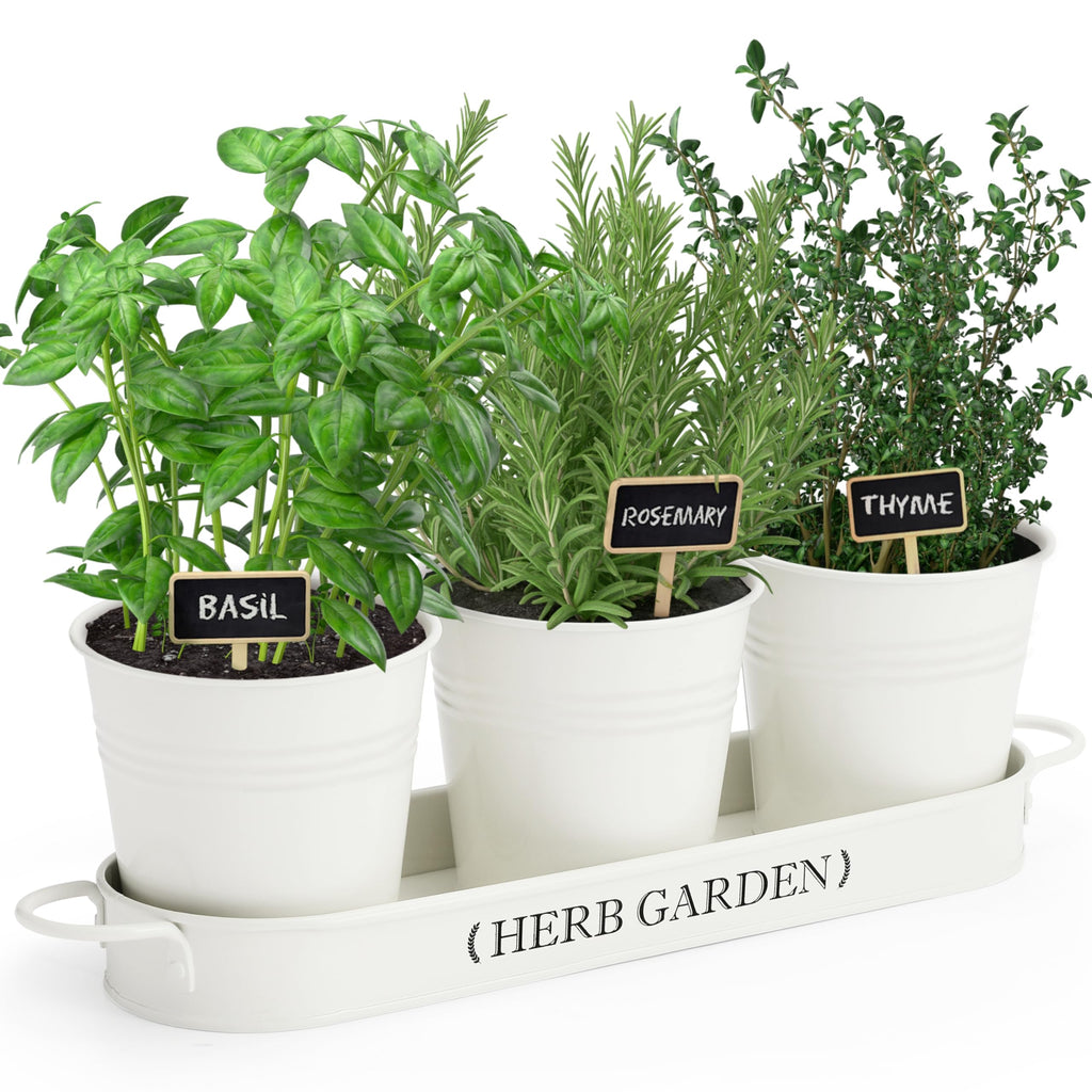 PERFNIQUE Indoor/Outdoor Herb Garden Planter, Farmhouse Plant Pots, Windowsill Garden With Tray, Window Pots for Indoor Plants (Off White)