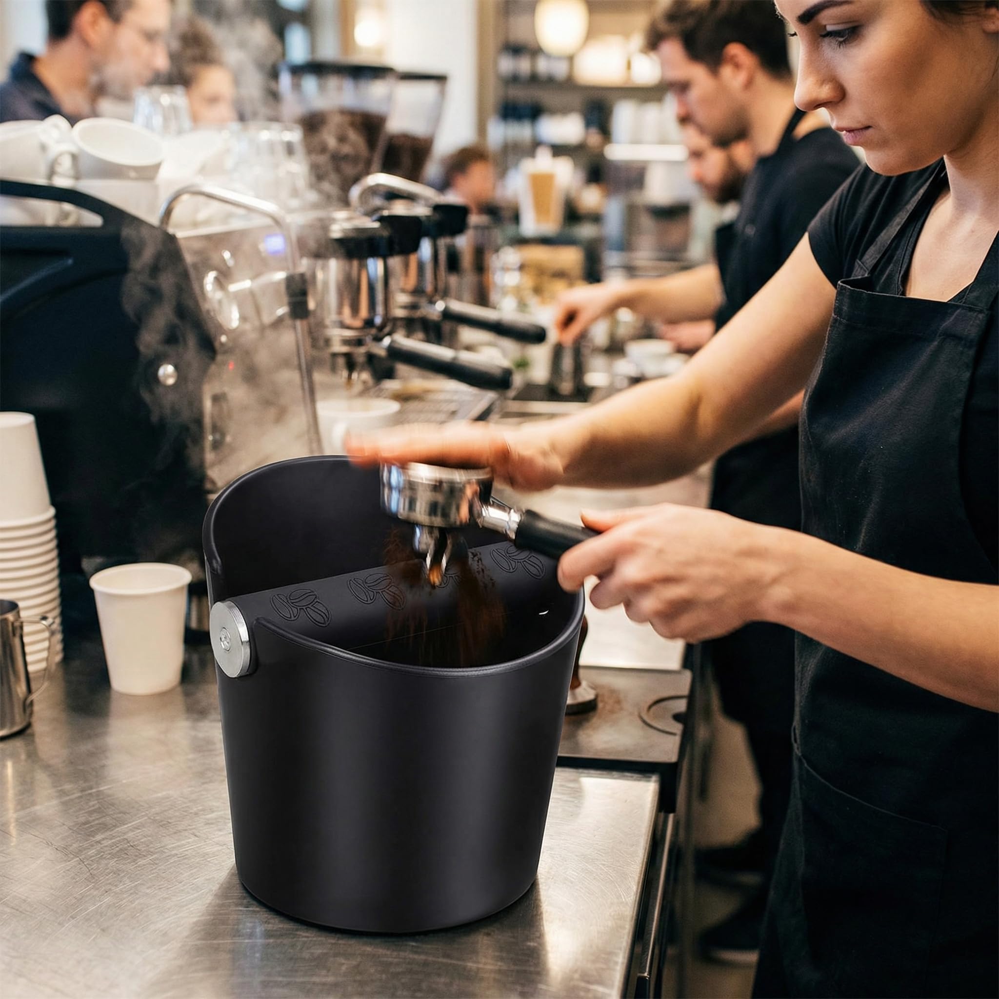 Ailelan Coffee Knock Box, Durable Barista Style Espresso Dump Bin with Removable Metal Knock Bar and Non-Slip Base (Round, 4.8 Inch)