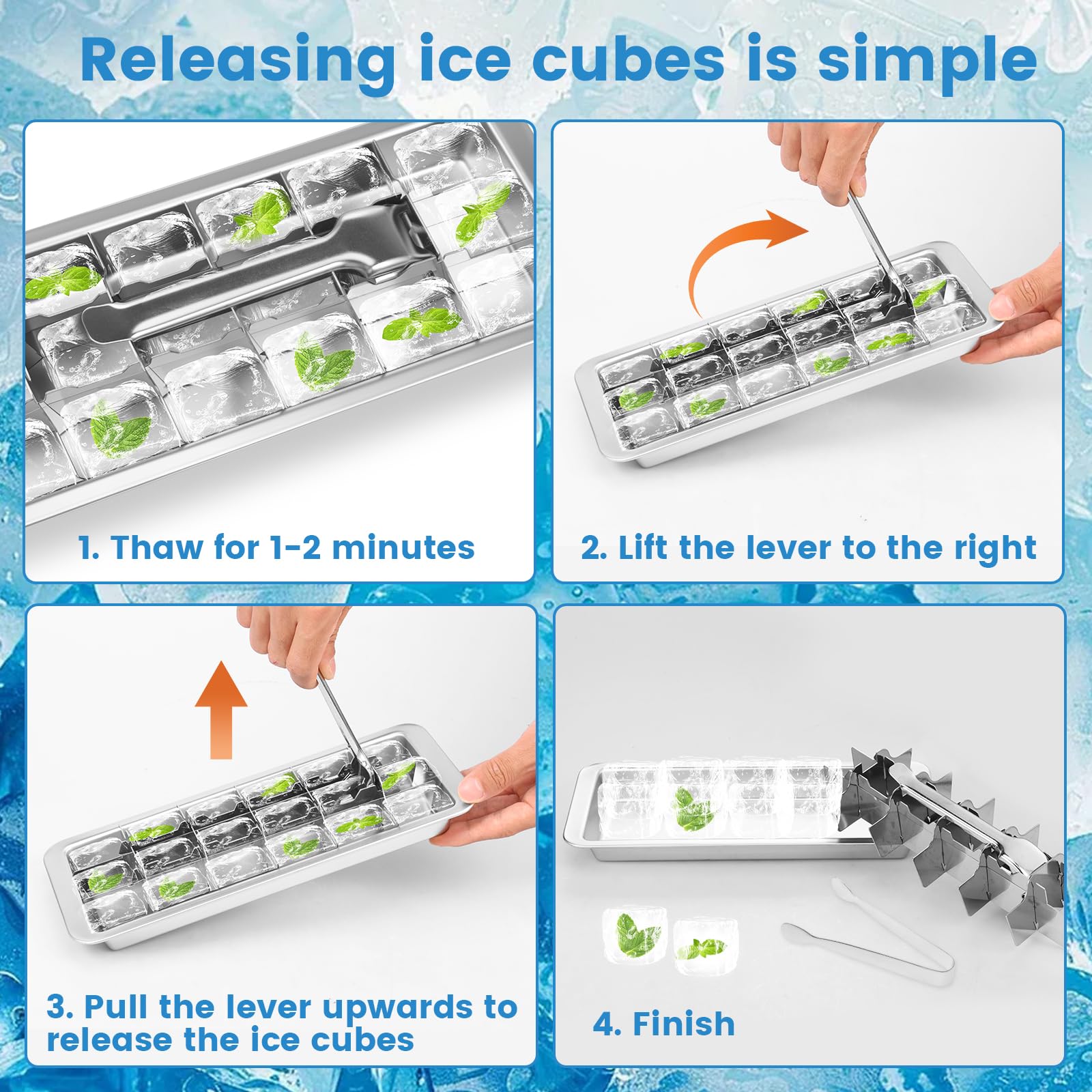 Stainless Steel 18 Slots Ice Tray with Lever, Vintage Style Ice Cube Tray with Clamp, Dishwasher Safe Metal Ice Cubes Mold for Home Kitchen Bar Use