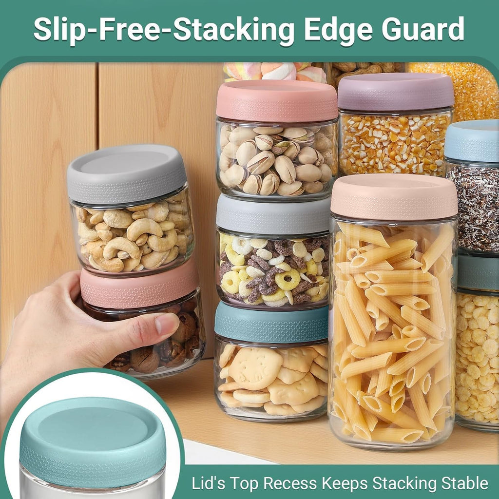 Oillase 6-pack 8oz Glass jars with Airtight Lids, Overnight Oats Containers with Lids, Wide mouth Mason Salad jars, Glass Food Storage Containers for Snacks Yogurt Spice Sugar