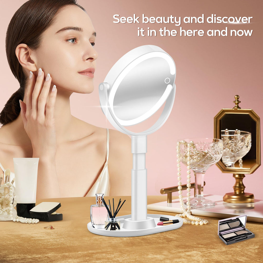 B Beauty Planet Makeup Mirror with Lights, Lighted Magnifying Mirror 30X with 3 Lighting and Adjustable Brightness, 2-Sided Height Adjustable Vanity Mirror for Bathroom, Women Gifts for Mom