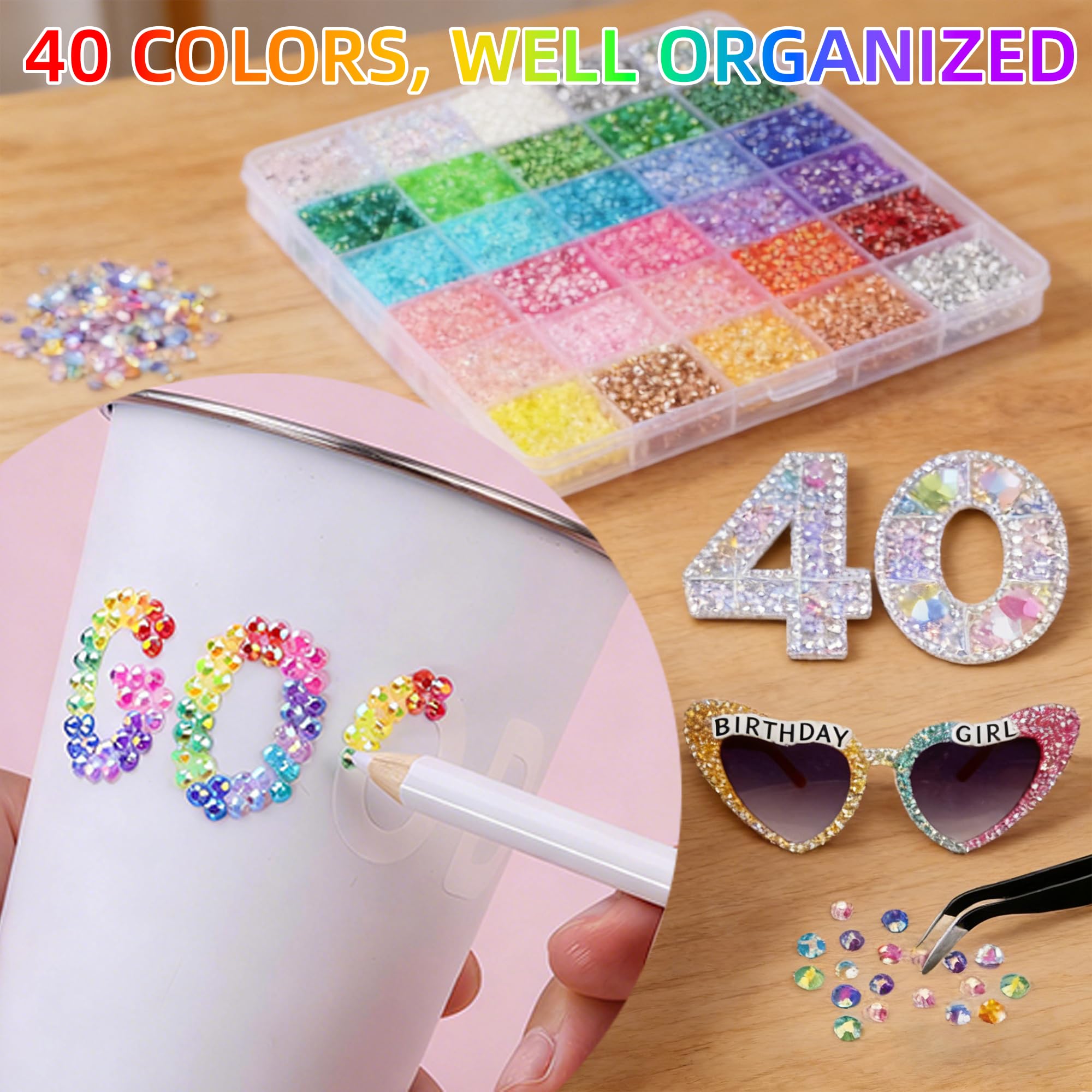 40 Colors Bedazzling Kit, 32000PCS 3mm Flatback Rhinestones for Bedazzling, Resin Rhinestone Kit with Glue of Diamond Jewelry, Bling Gems for Crafts, Nails, Clothing, Shoes, DIY Decoration